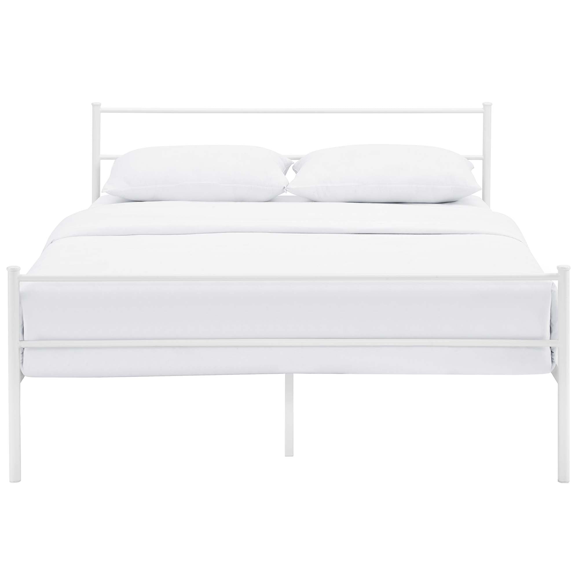 Isadora Alina Queen White Platform Bed Frame – Modern Style, No Box Spring Needed