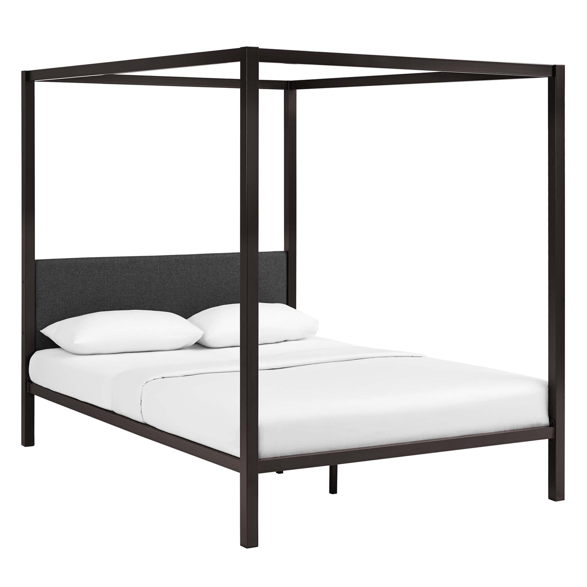 Glasten Queen Steel Canopy Platform Bed – Curtain Ready Modern Frame