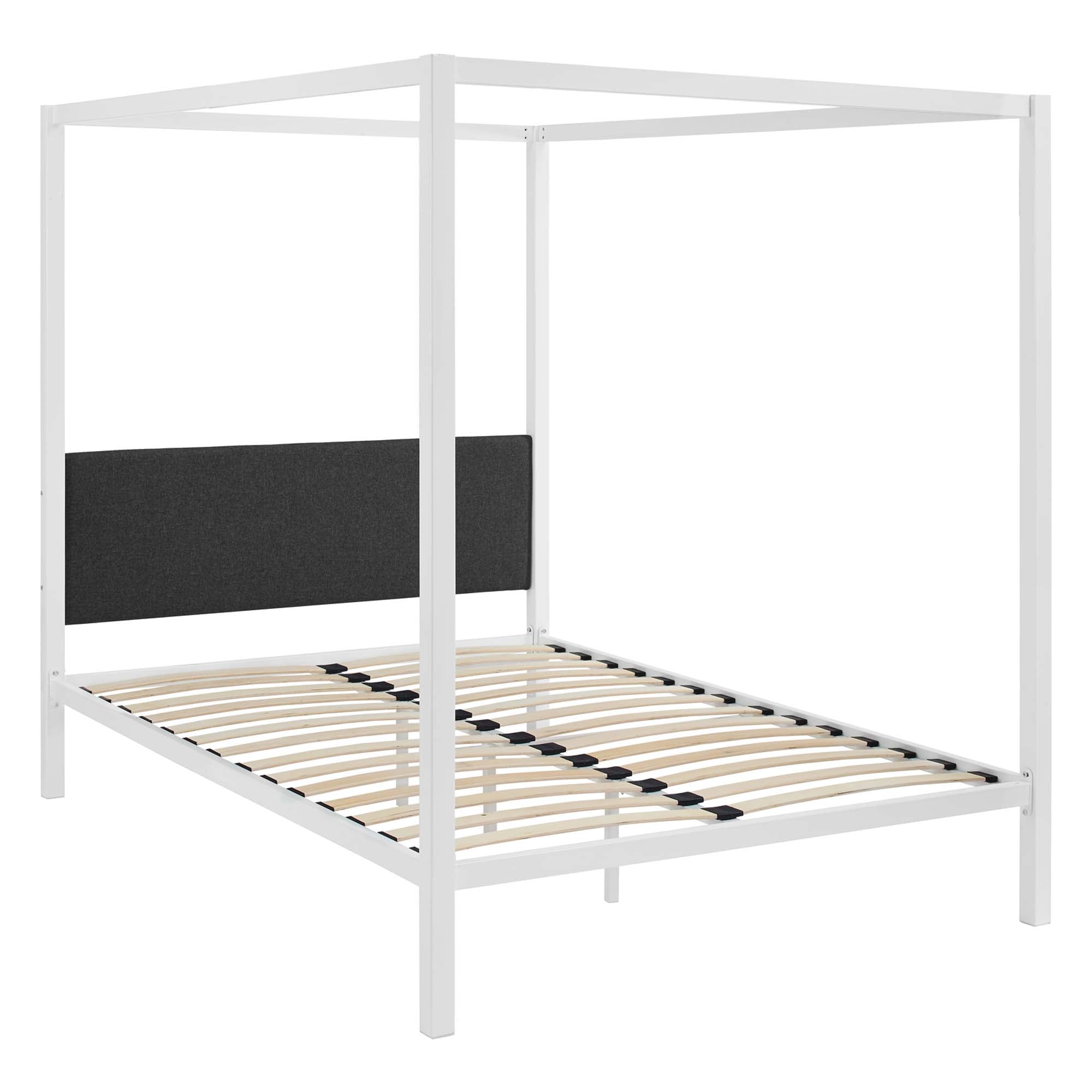 Glasten Queen Steel Canopy Platform Bed – Curtain Ready Modern Frame