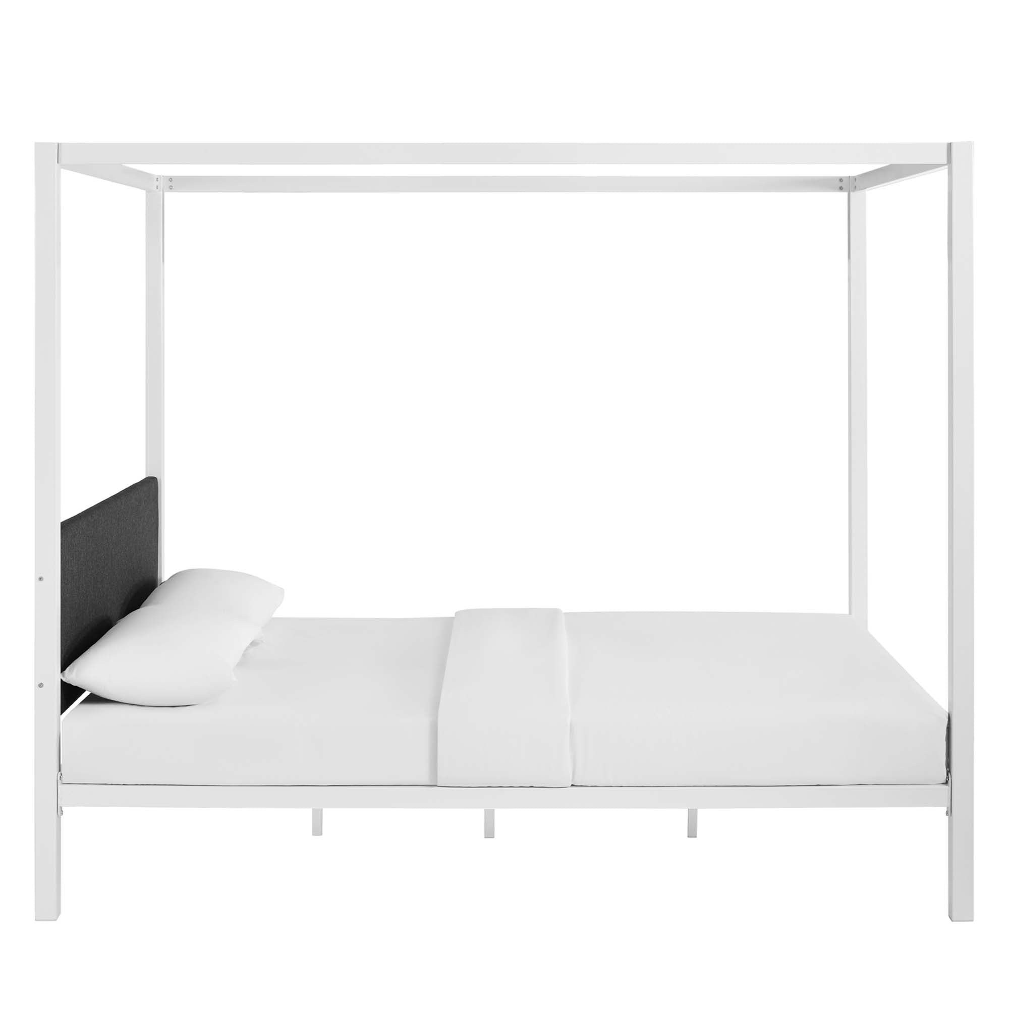 Glasten Queen Steel Canopy Platform Bed – Curtain Ready Modern Frame