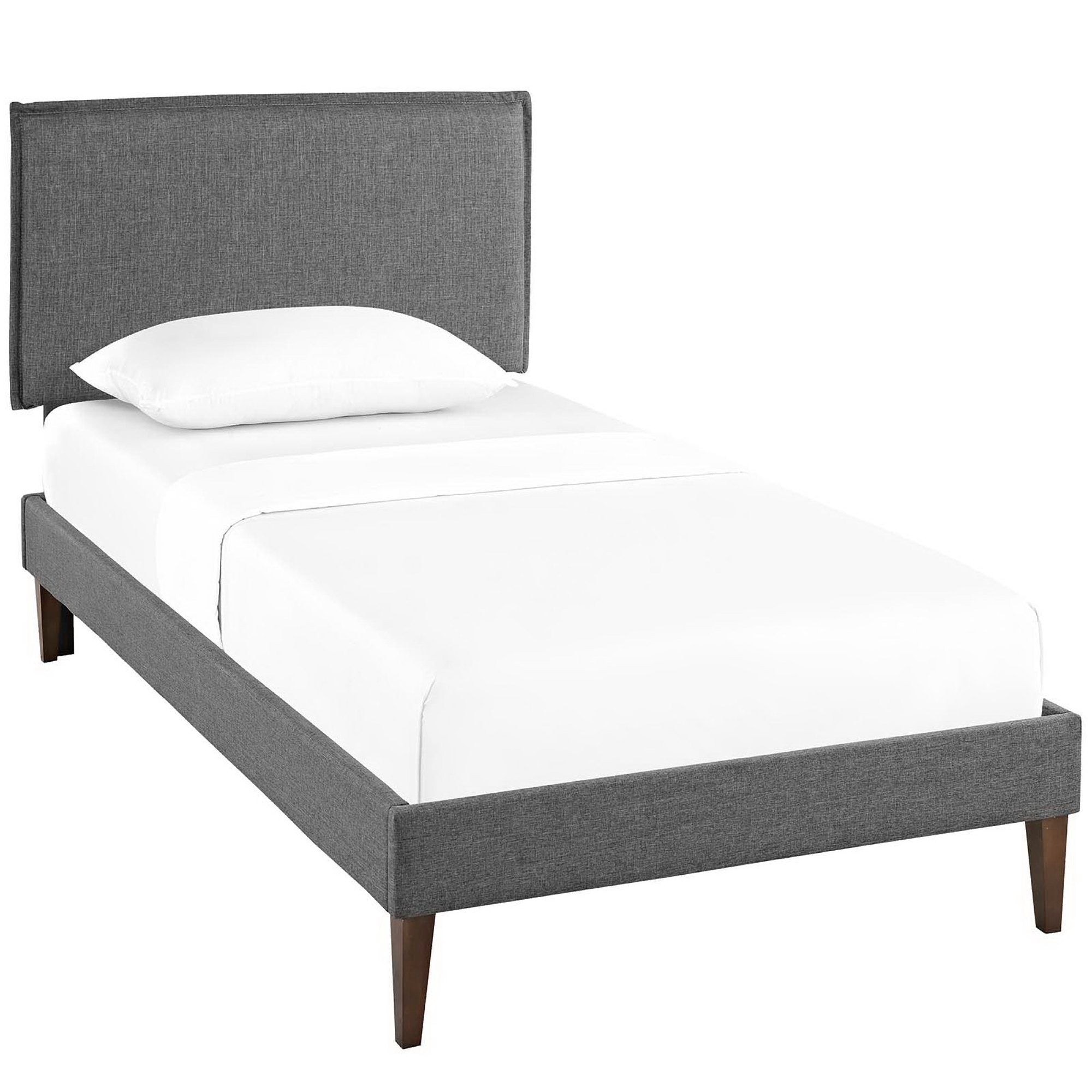 Camille Fabric Twin Platform Bed with Squared Tapered Legs, Gray