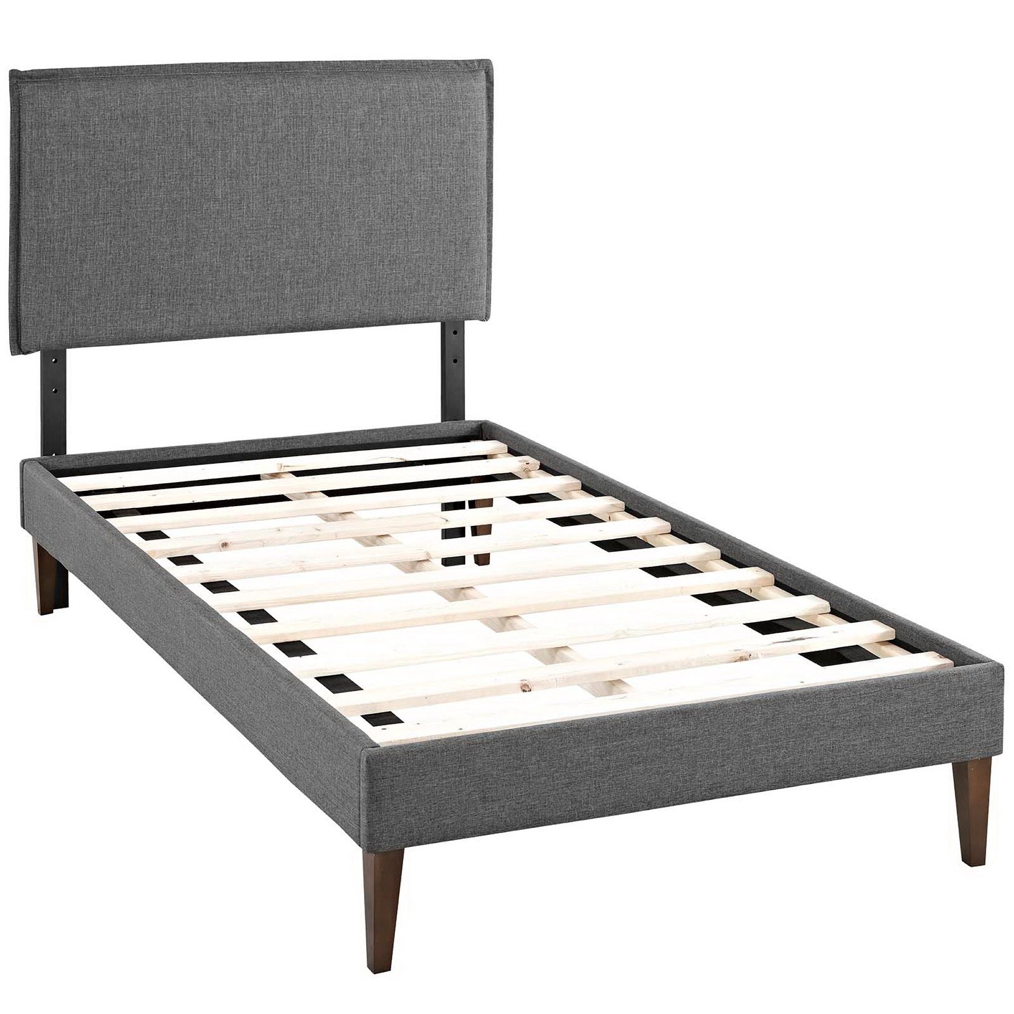 Camille Fabric Twin Platform Bed with Squared Tapered Legs, Gray