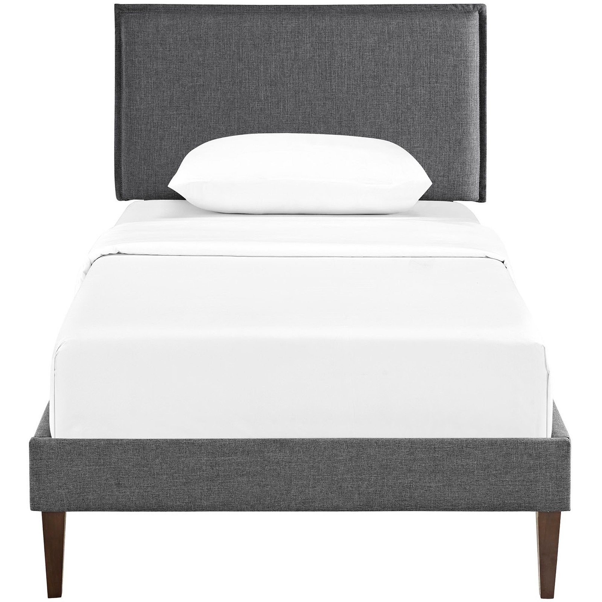 Camille Fabric Twin Platform Bed with Squared Tapered Legs, Gray