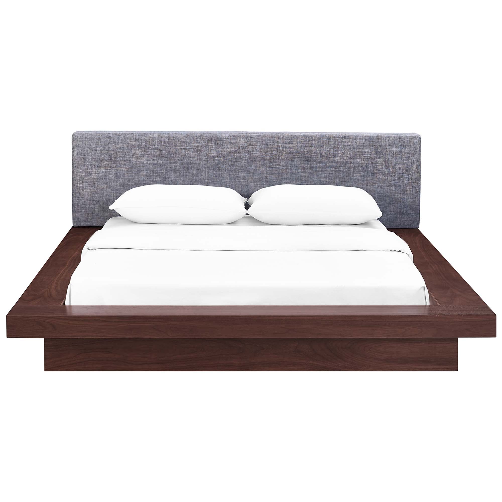 Freja Fabric Queen Platform Bed, Walnut Gray