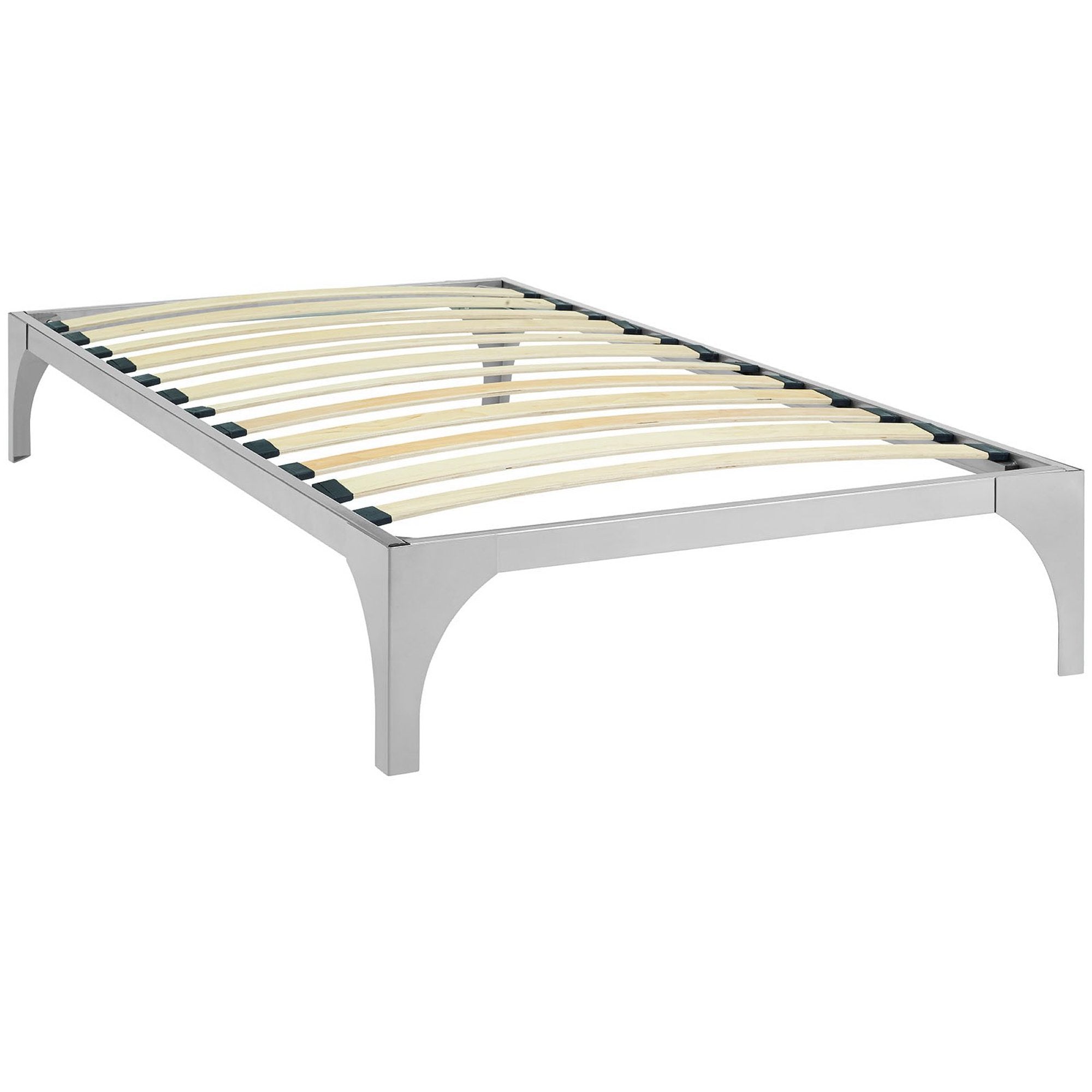 Calibrate Twin Silver Steel Bed Frame Slatted Wood Support System