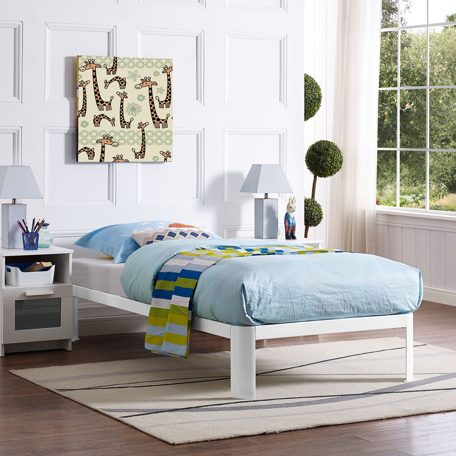 Pasquale White Twin Bed Frame – Capacity Platform Bed with Storage Space