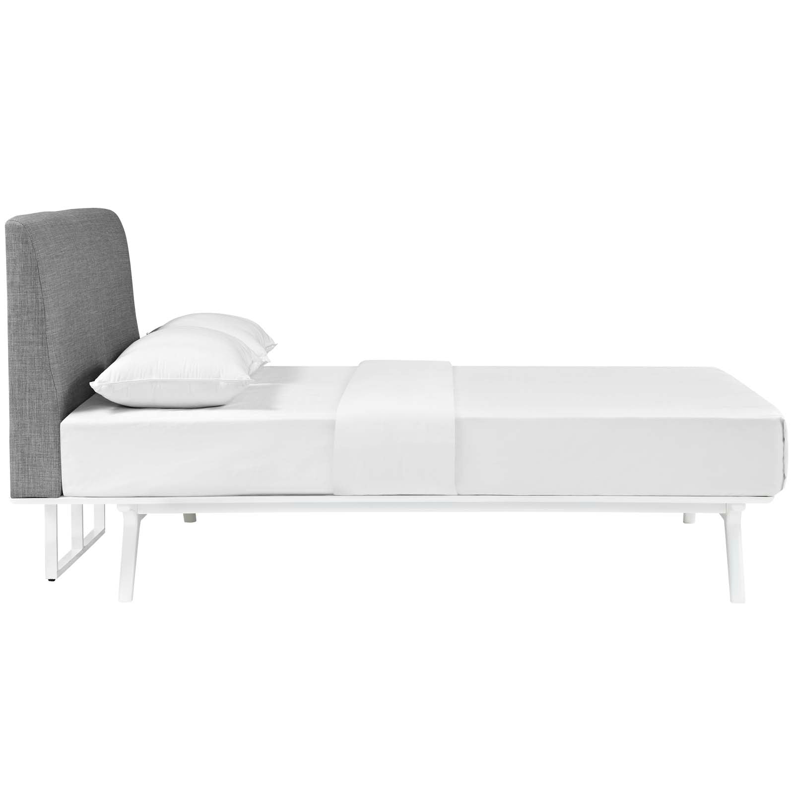 Sornis King White Grey Upholstered Platform Bed Foam Padded Headboard