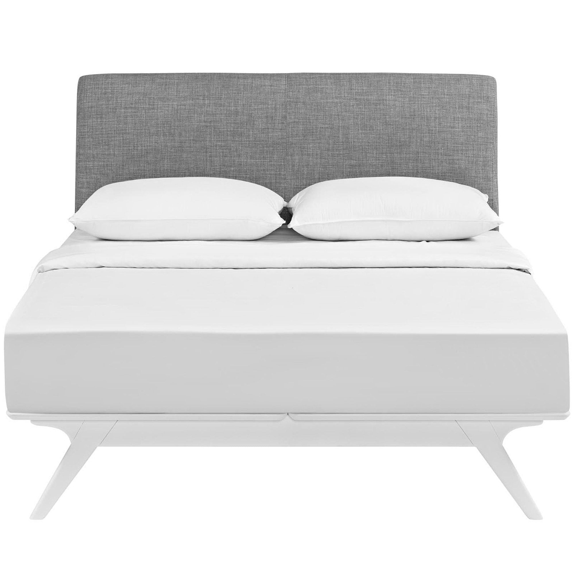 Sornis King White Grey Upholstered Platform Bed Foam Padded Headboard