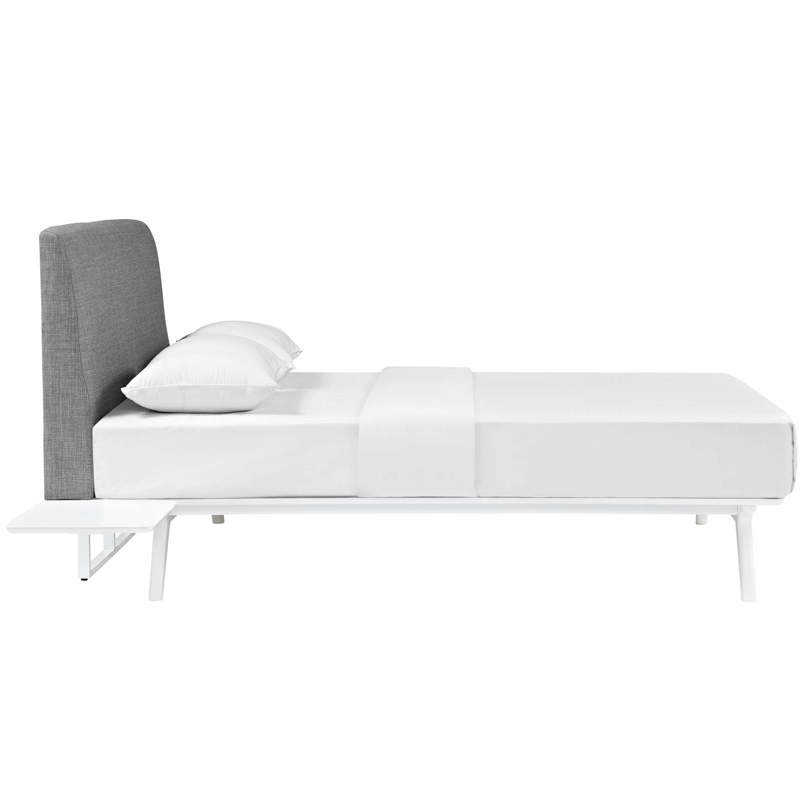 Full Cayman Platform Bedroom Set – White Grey Upholstered 3-Piece with Nightstands