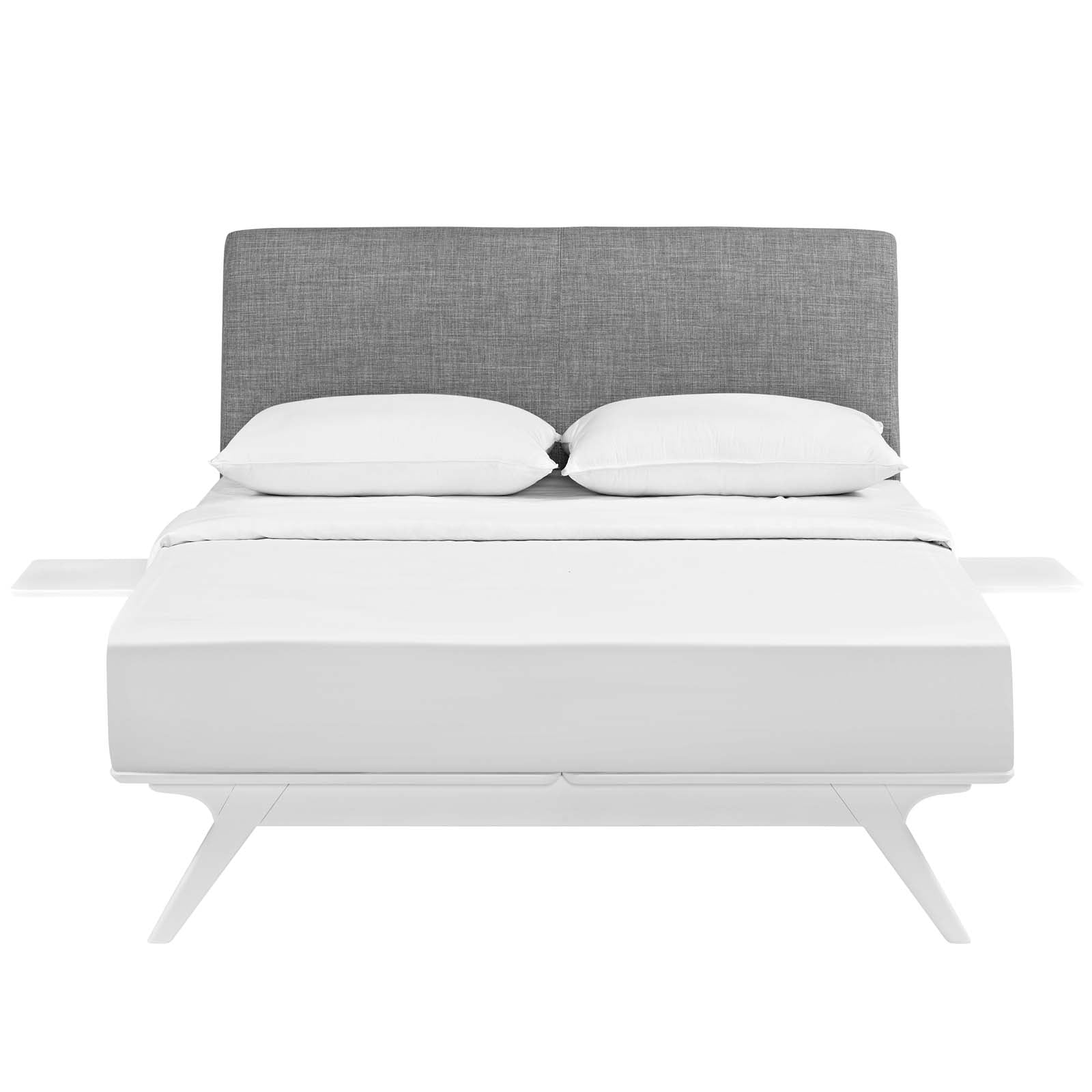 Full Cayman Platform Bedroom Set – White Grey Upholstered 3-Piece with Nightstands