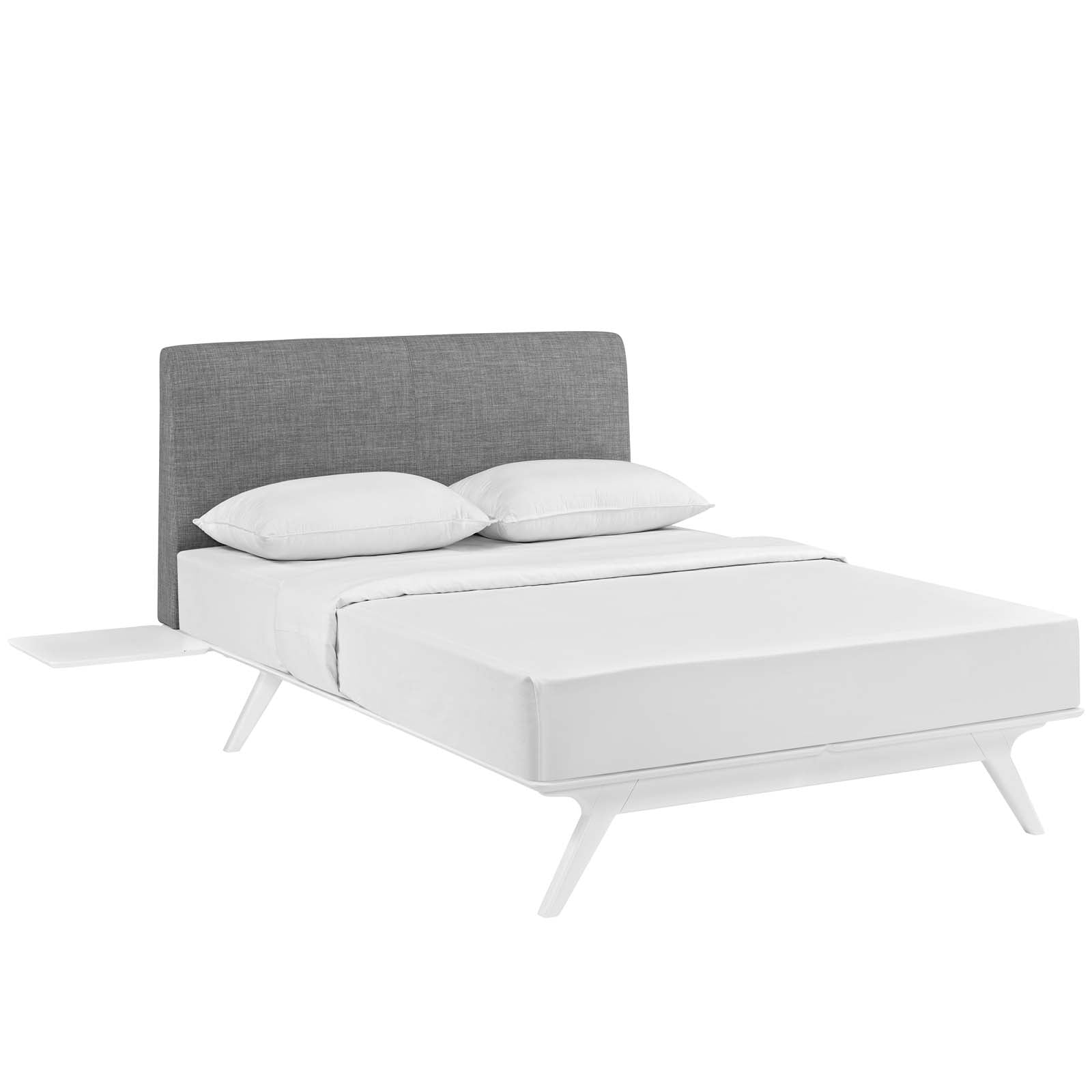 King Quinley Bedroom Set White Grey – 3-Piece Platform Collection with Upholstered Headboard