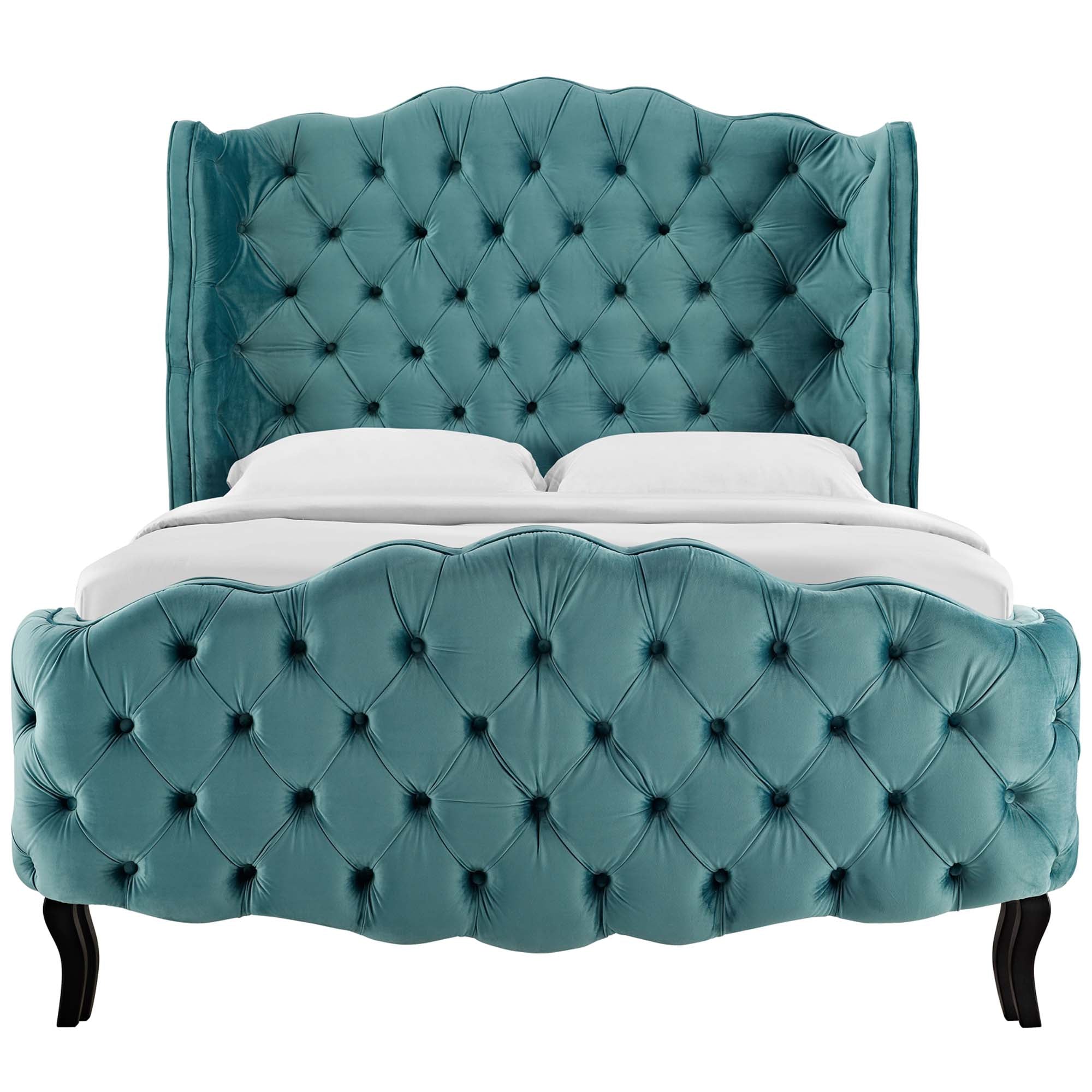 Orion Queen Performance Velvet Bed – Wingback Style with Tufted Headboard