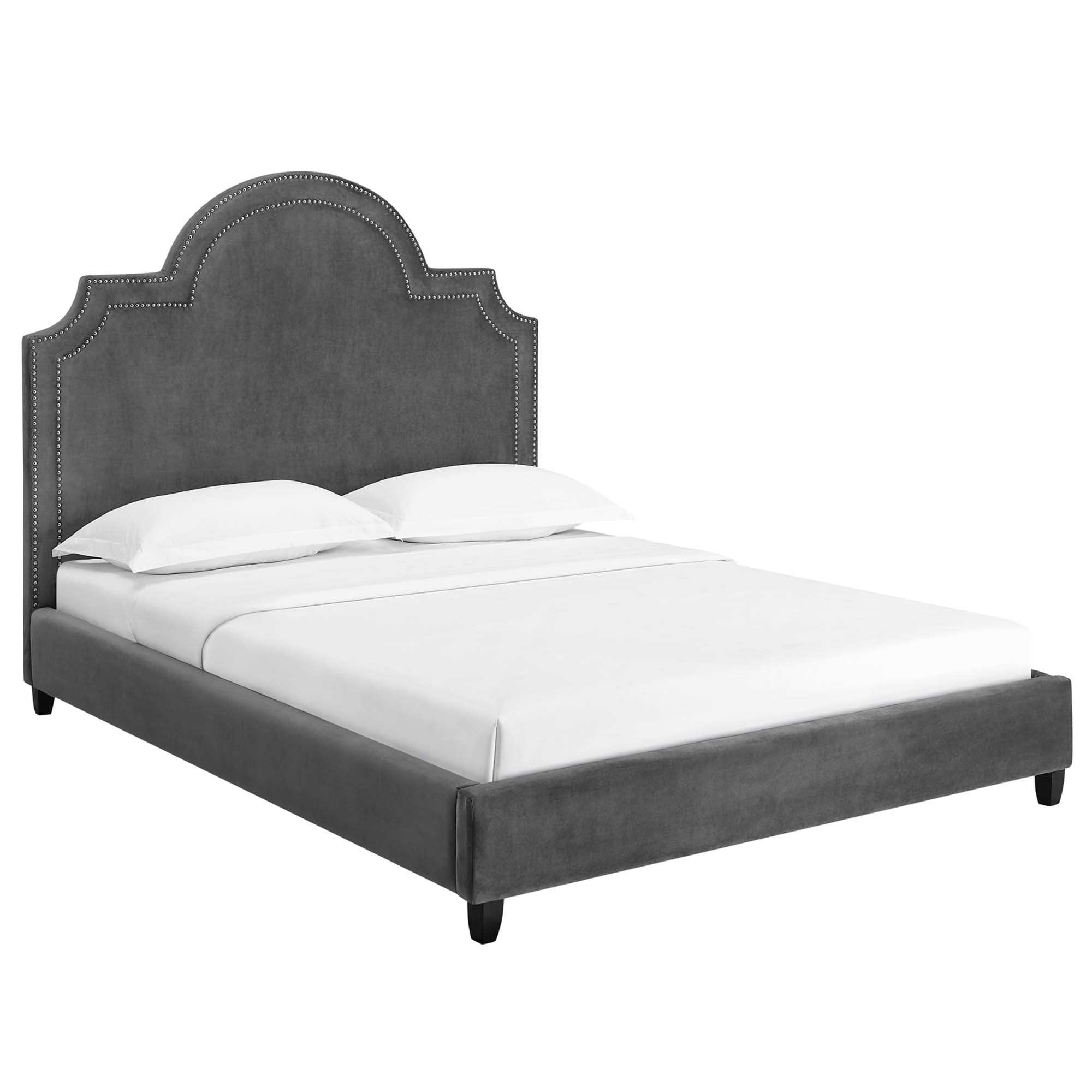 Primrose Performance Velvet Queen Platform Bed, Gray