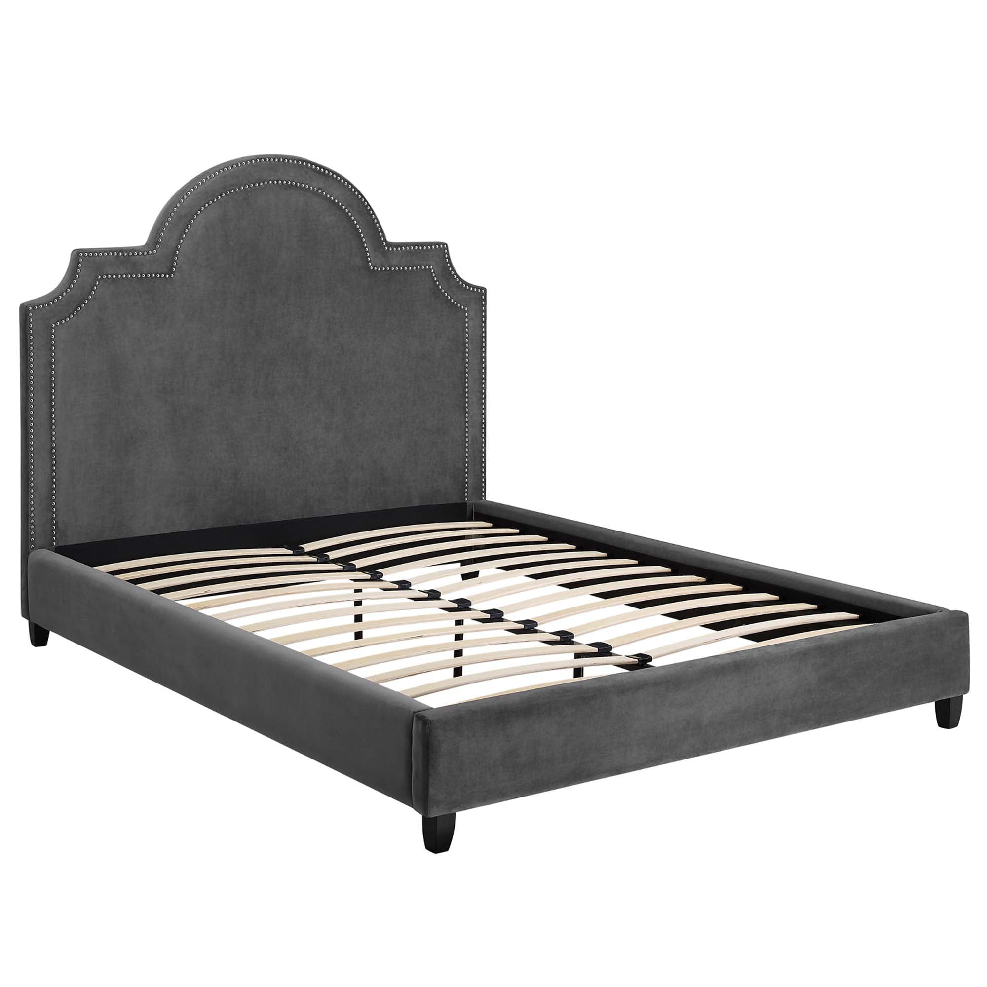 Primrose Performance Velvet Queen Platform Bed, Gray