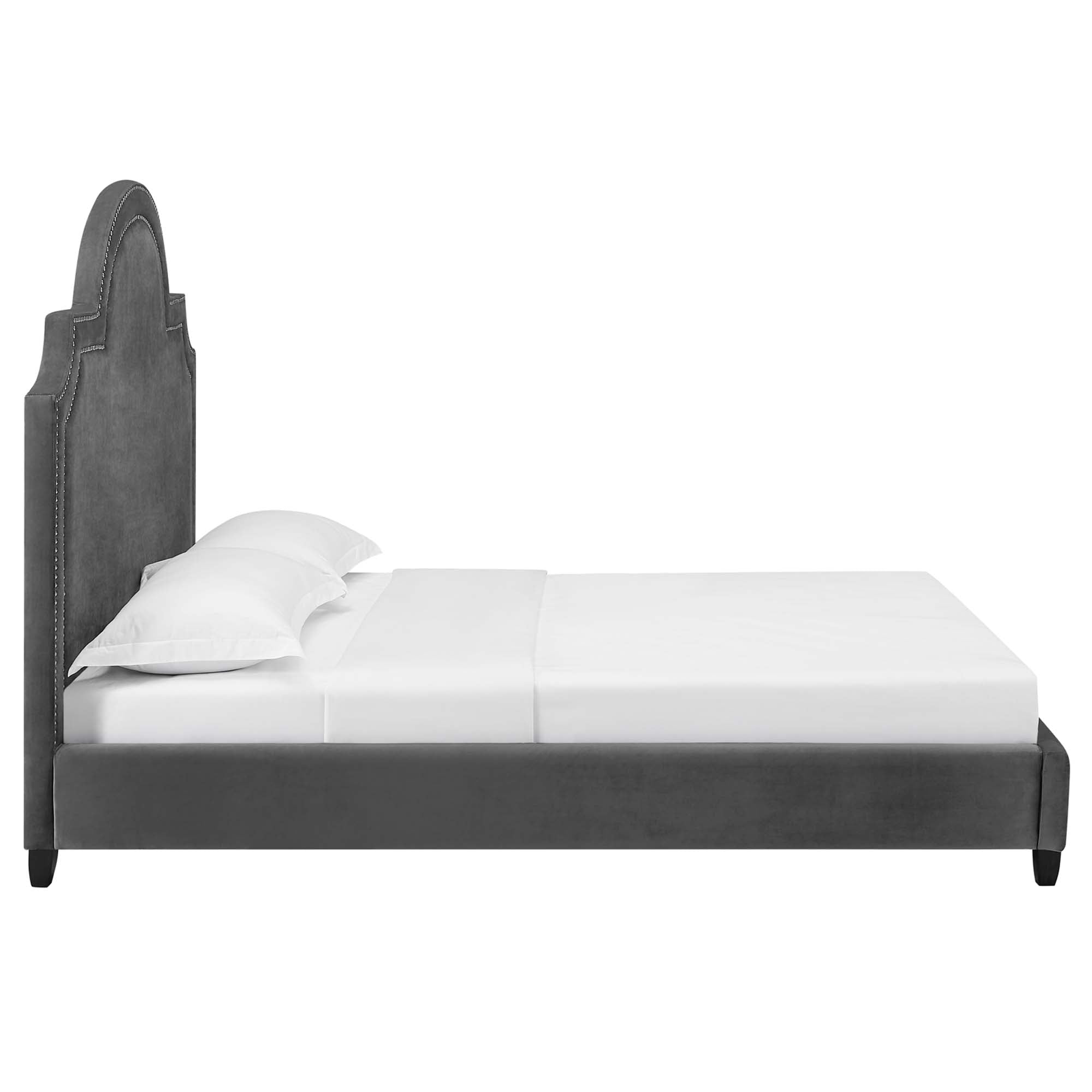 Primrose Performance Velvet Queen Platform Bed, Gray