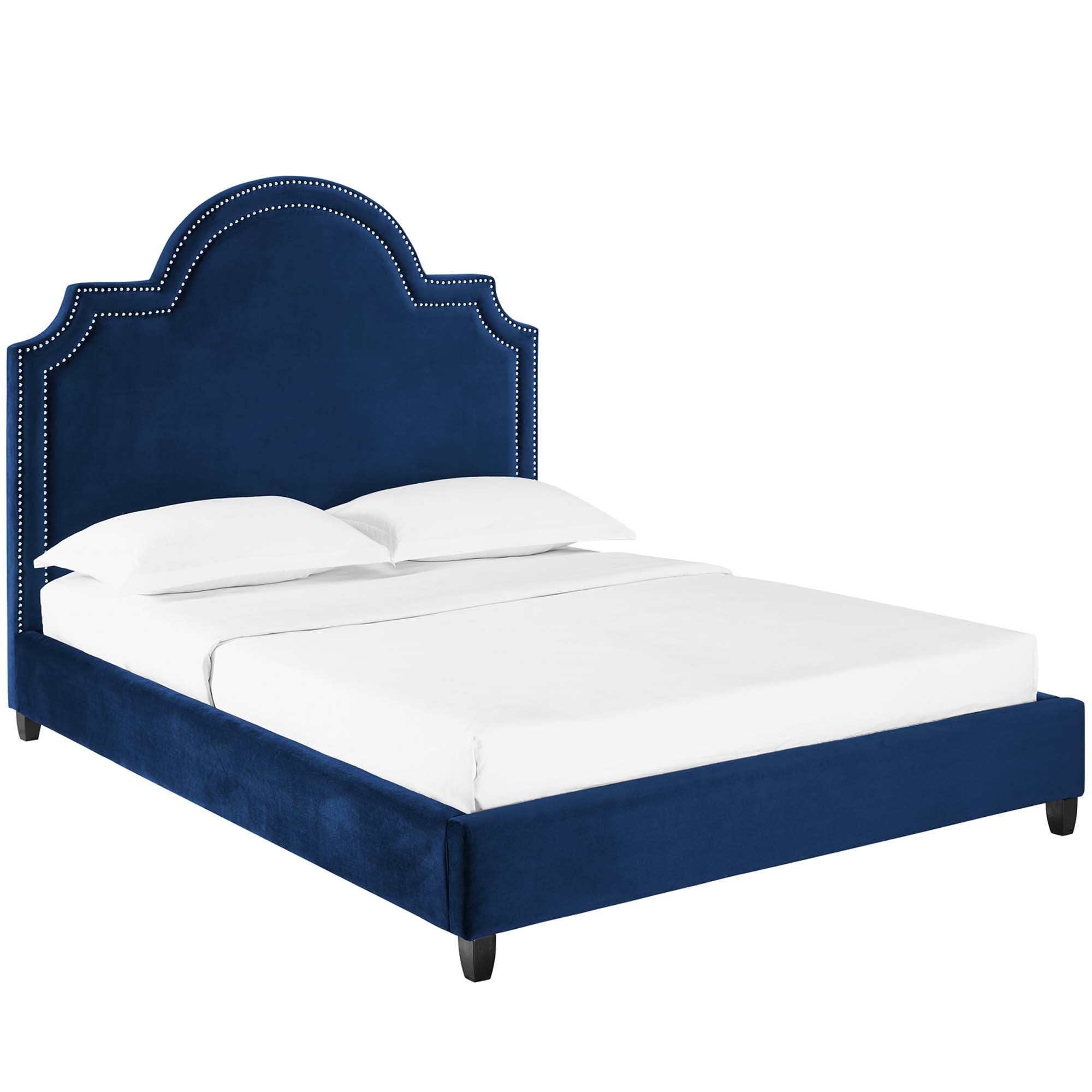 Bayport Queen Performance Velvet Platform Bed in Sea Blue – Luxury Upholstered Frame with Wood Slats