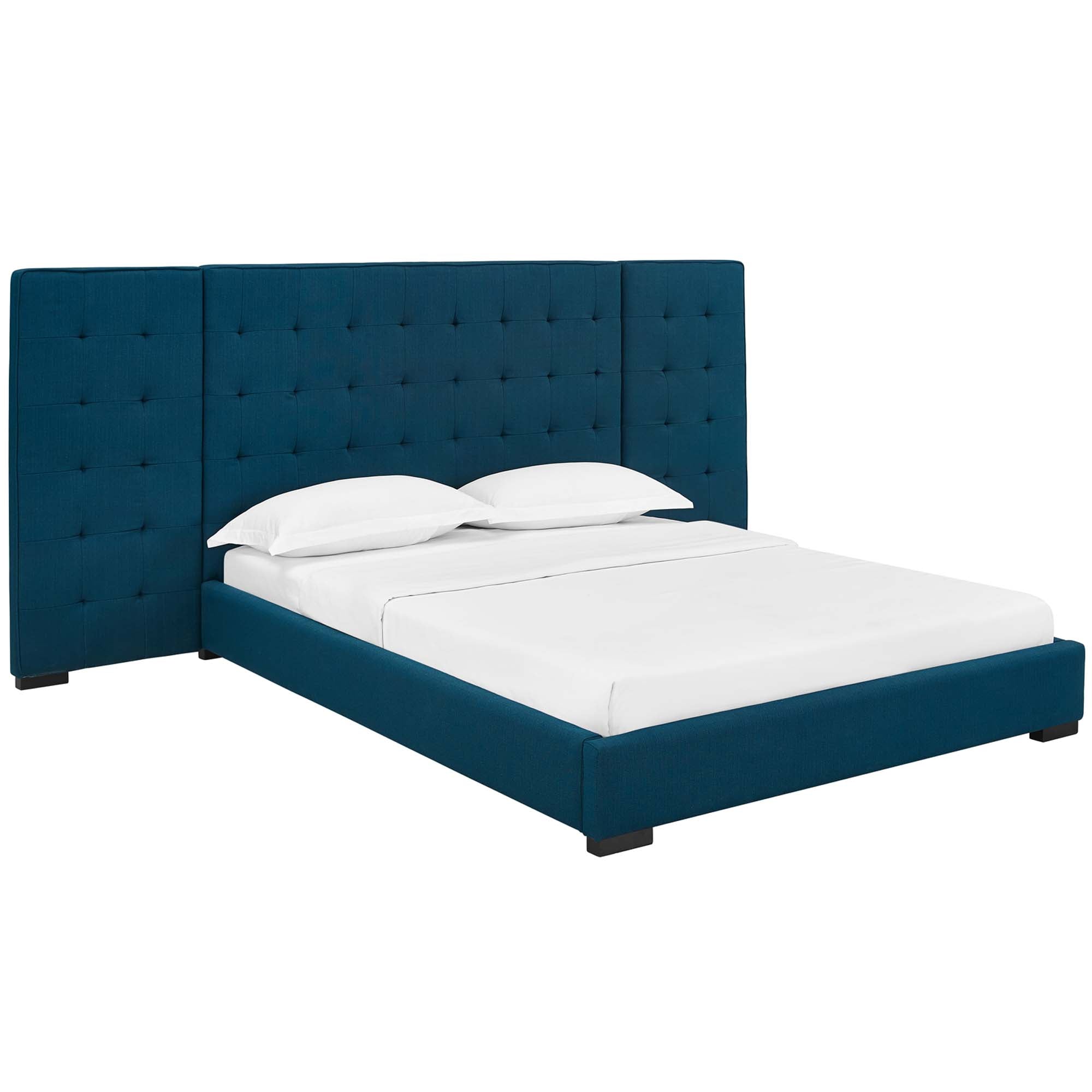 Valnor Queen Fabric Platform Bed in Azure – Tufted Upholstered Headboard