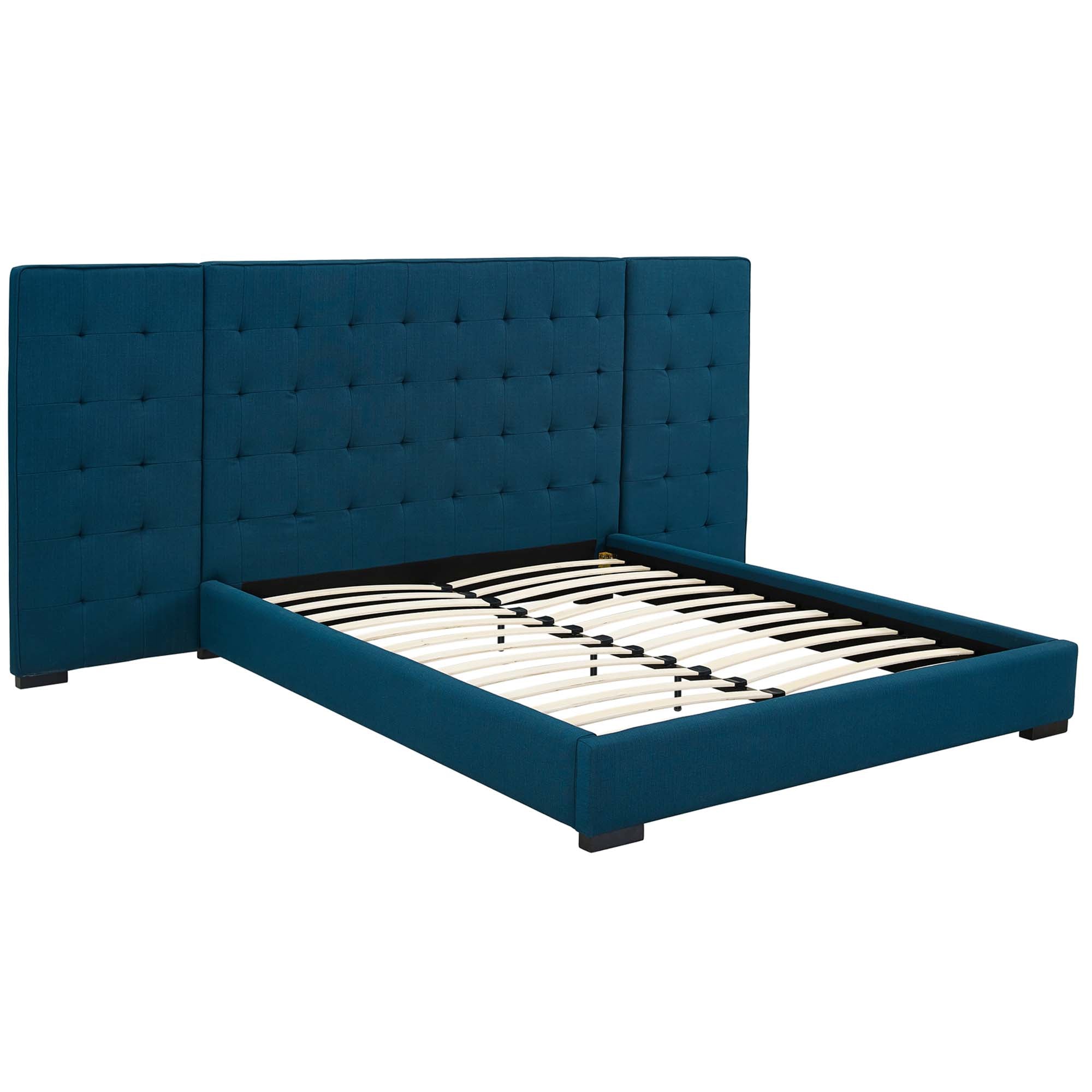 Valnor Queen Fabric Platform Bed in Azure – Tufted Upholstered Headboard