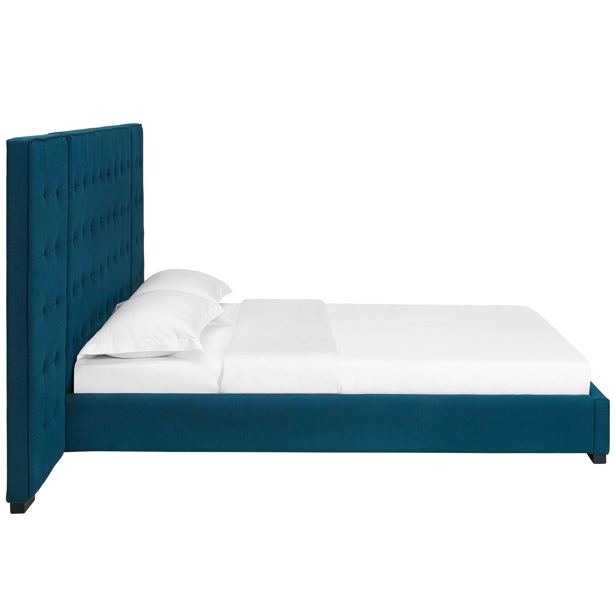 Valnor Queen Fabric Platform Bed in Azure – Tufted Upholstered Headboard