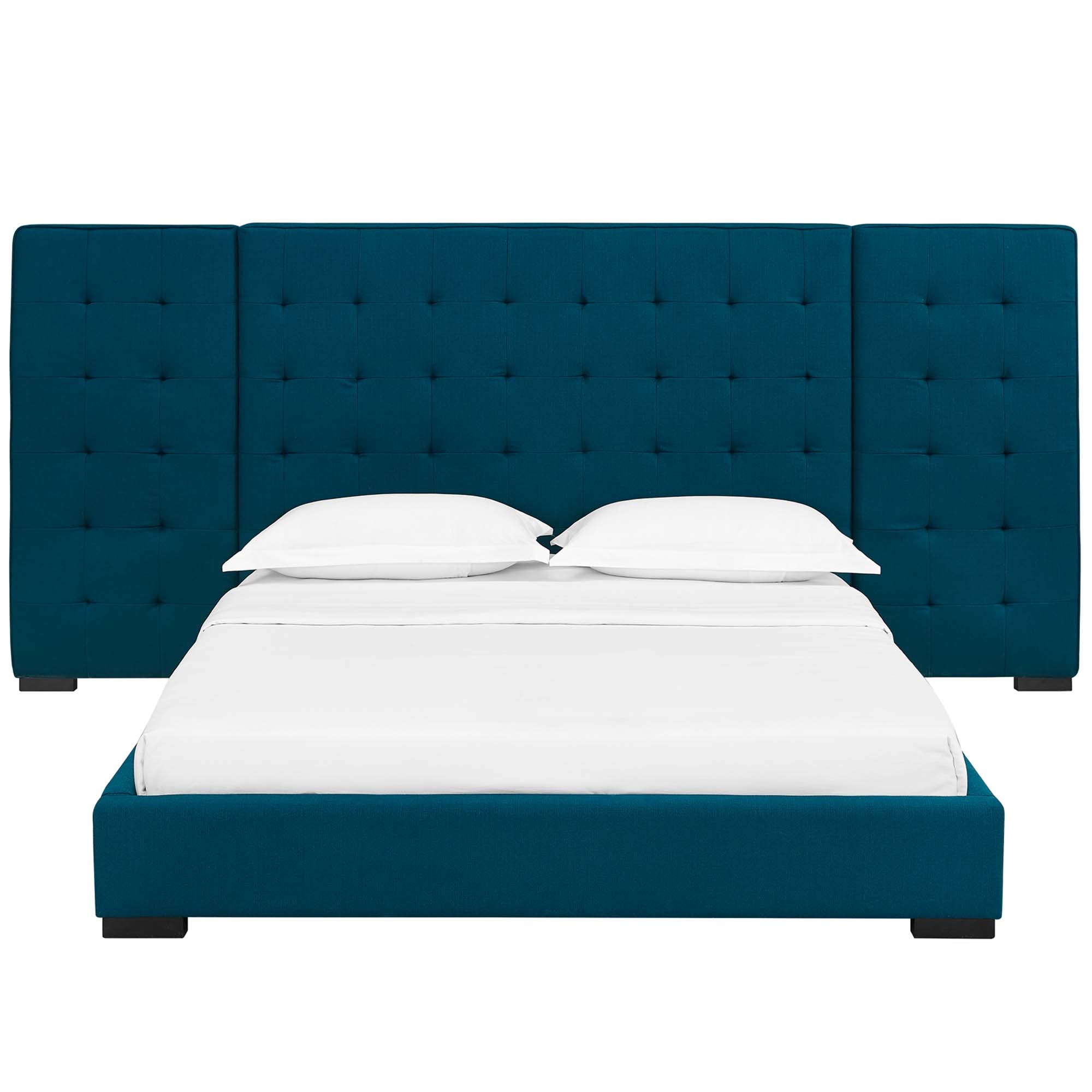 Valnor Queen Fabric Platform Bed in Azure – Tufted Upholstered Headboard