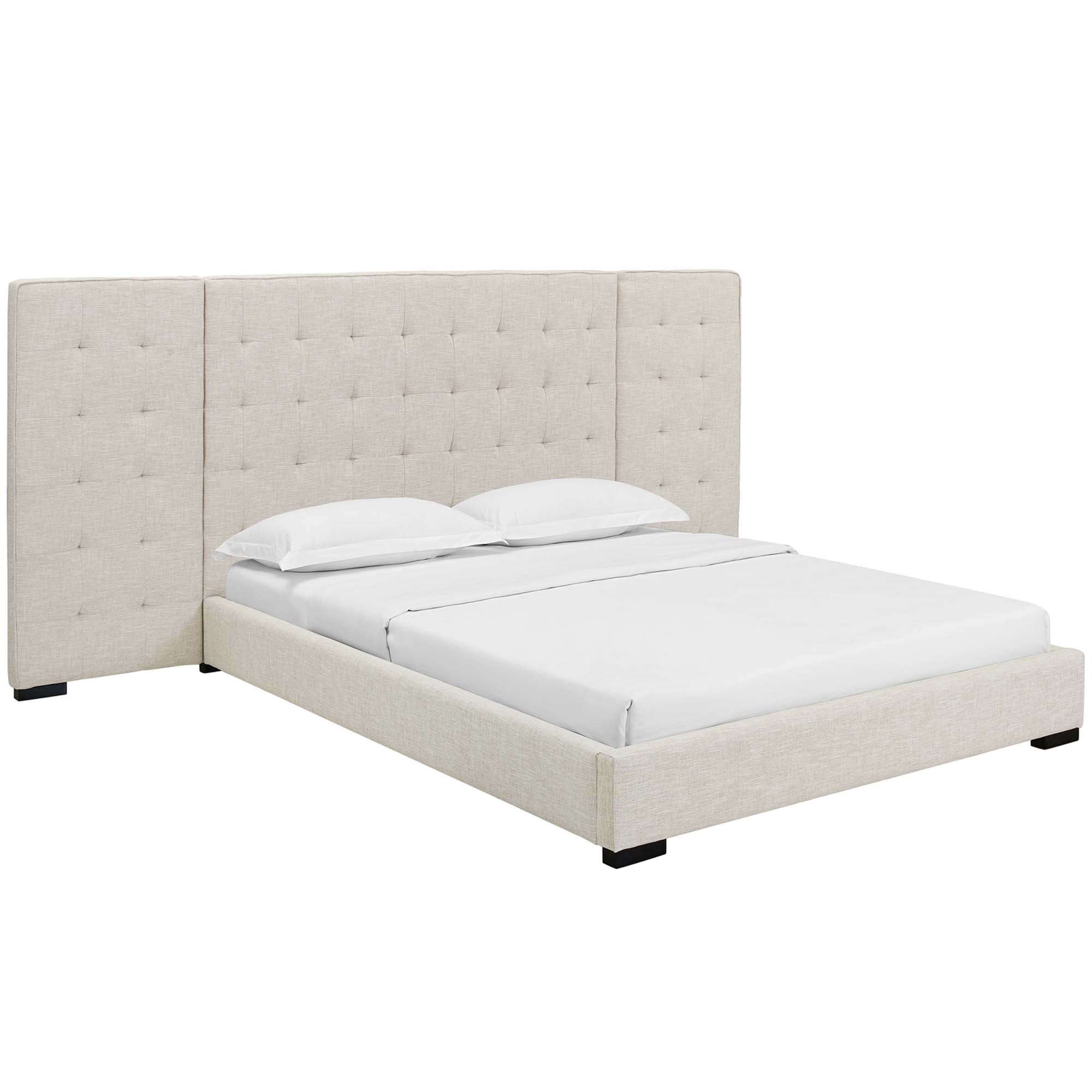 Valnor Queen Fabric Platform Bed in Azure – Tufted Upholstered Headboard