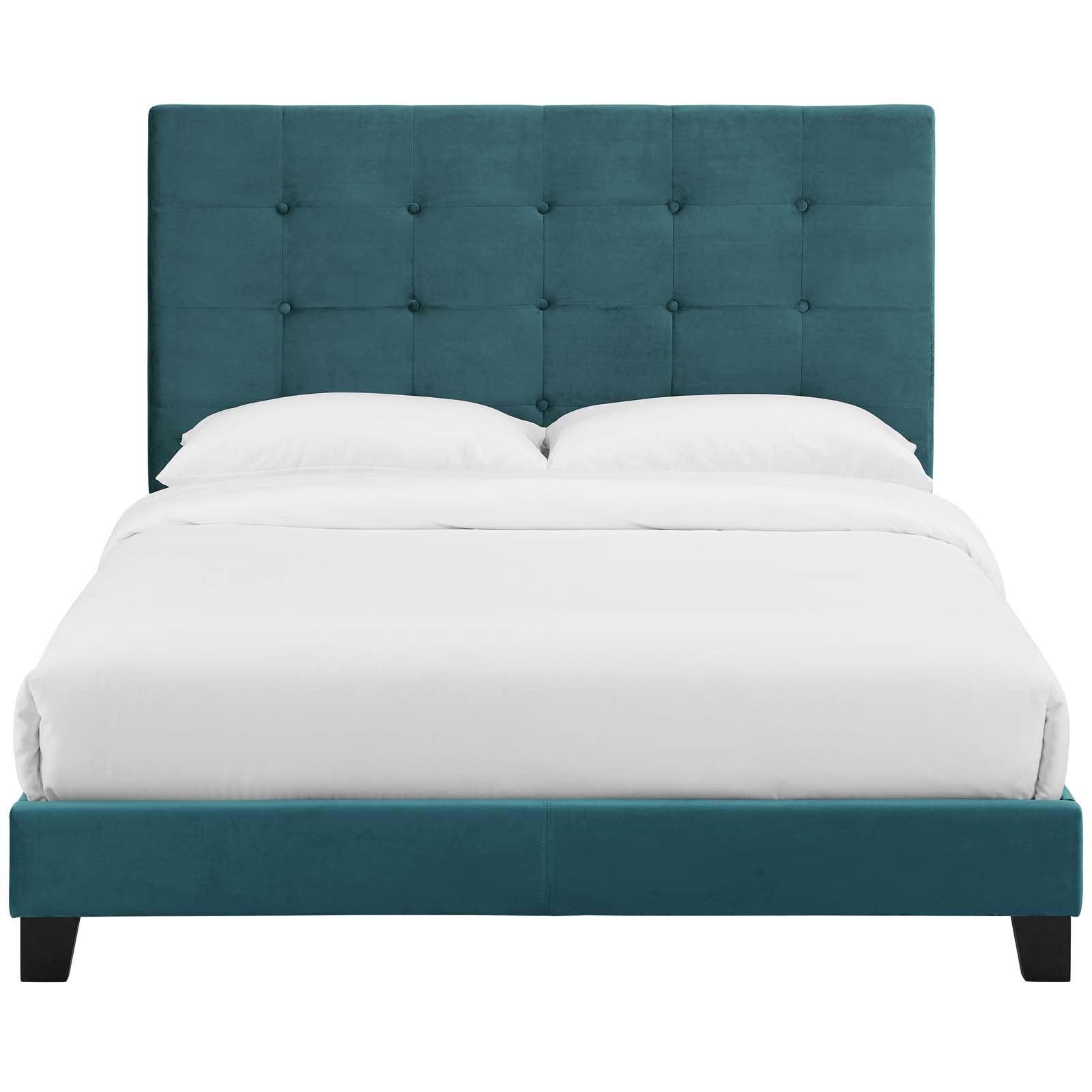 Frith Full Performance Velvet Platform Bed – Sea Blue Tufted Button Upholstered