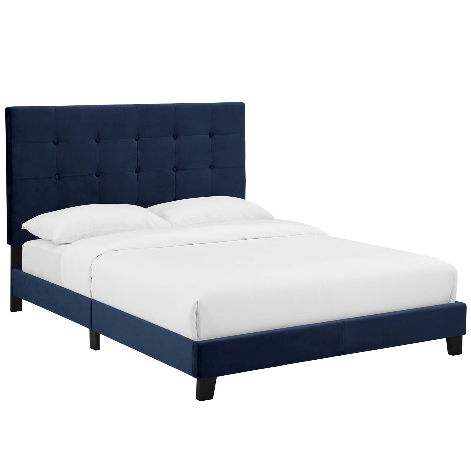 Drayven Grey Queen Upholstered Platform Bed Performance Velvet with Button Tufting