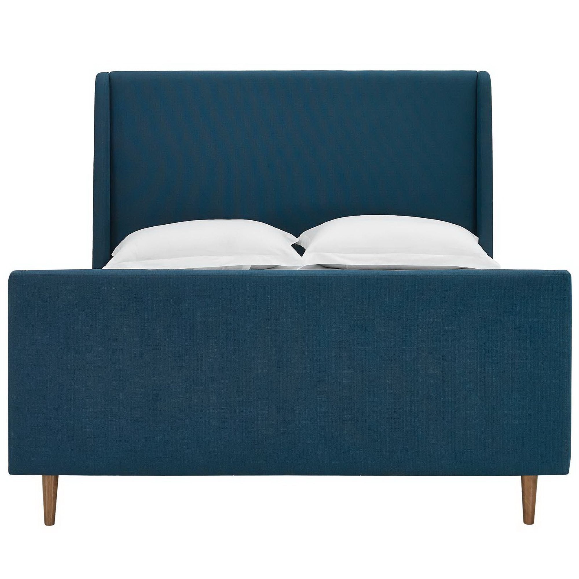 Quaker Azure Queen Sleigh Platform Bed Upholstered Fabric with Wood Slat Support