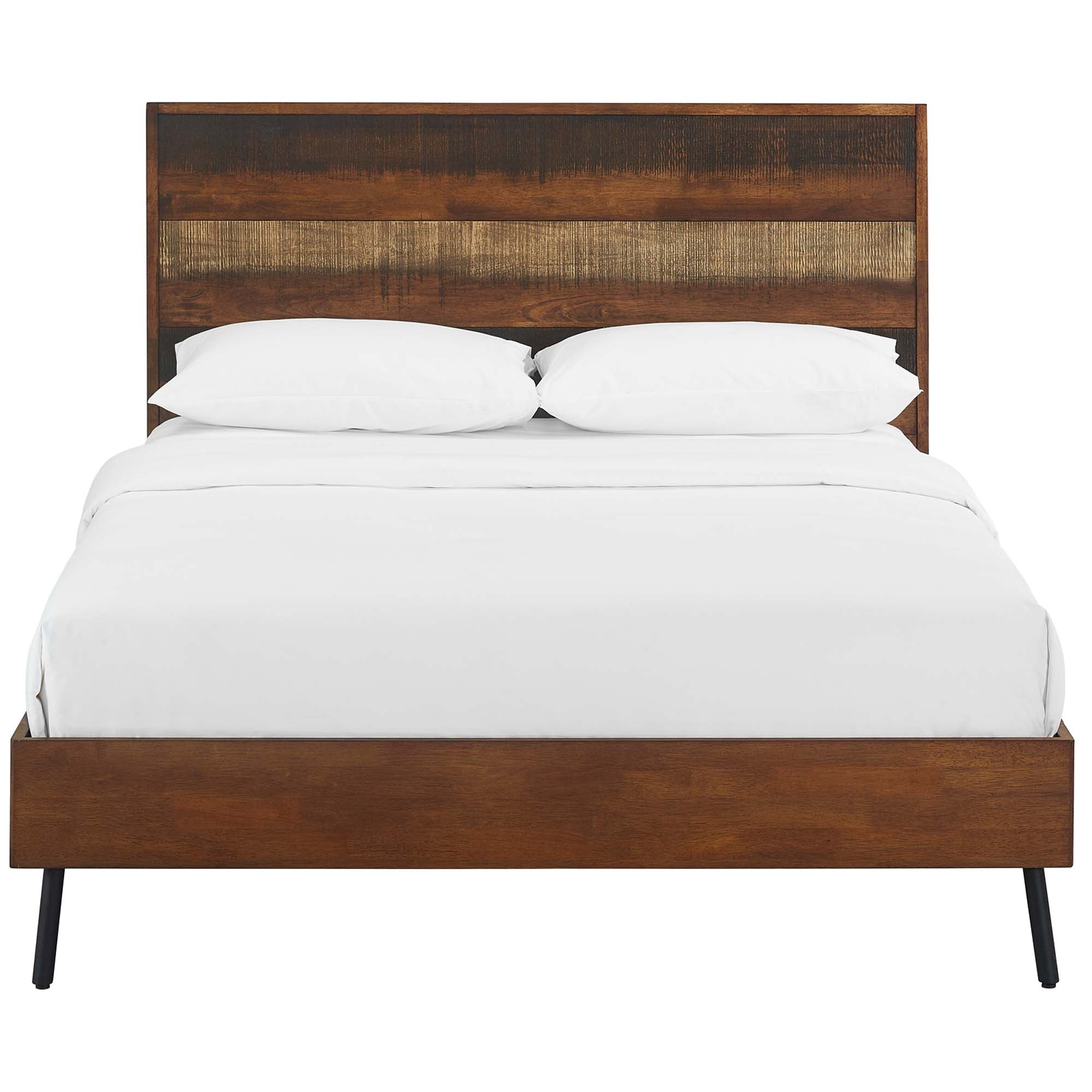 Hannon Queen MDF Platform Bed – Walnut Veneer No Box Spring Needed
