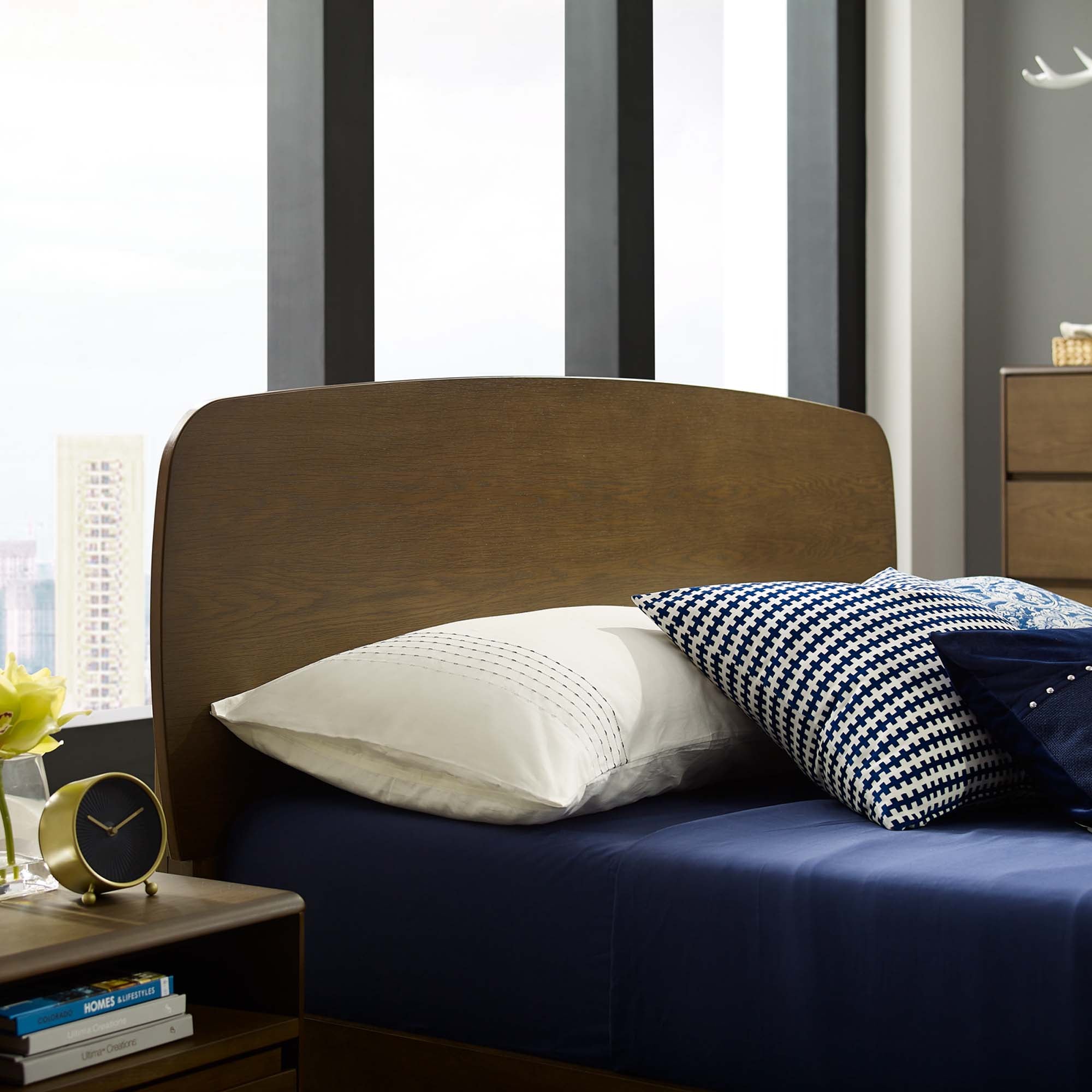 Ripple Queen Chestnut Wood Bed – No Box Spring Required Platform