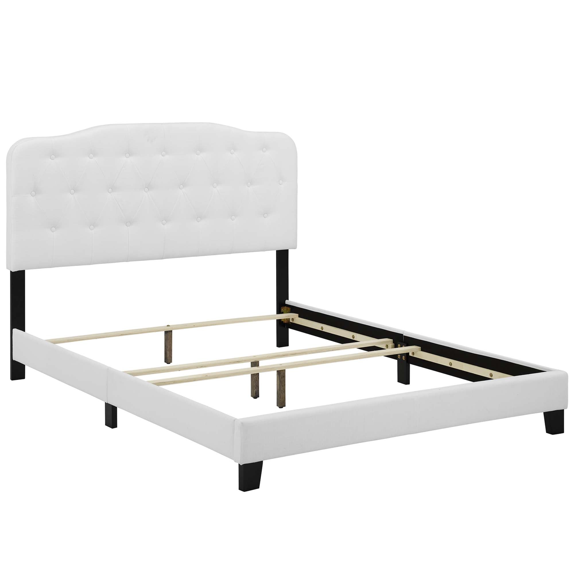 Griffin Twin White Fabric Upholstered Bed – Modern Panel Design with Tufted Headboard