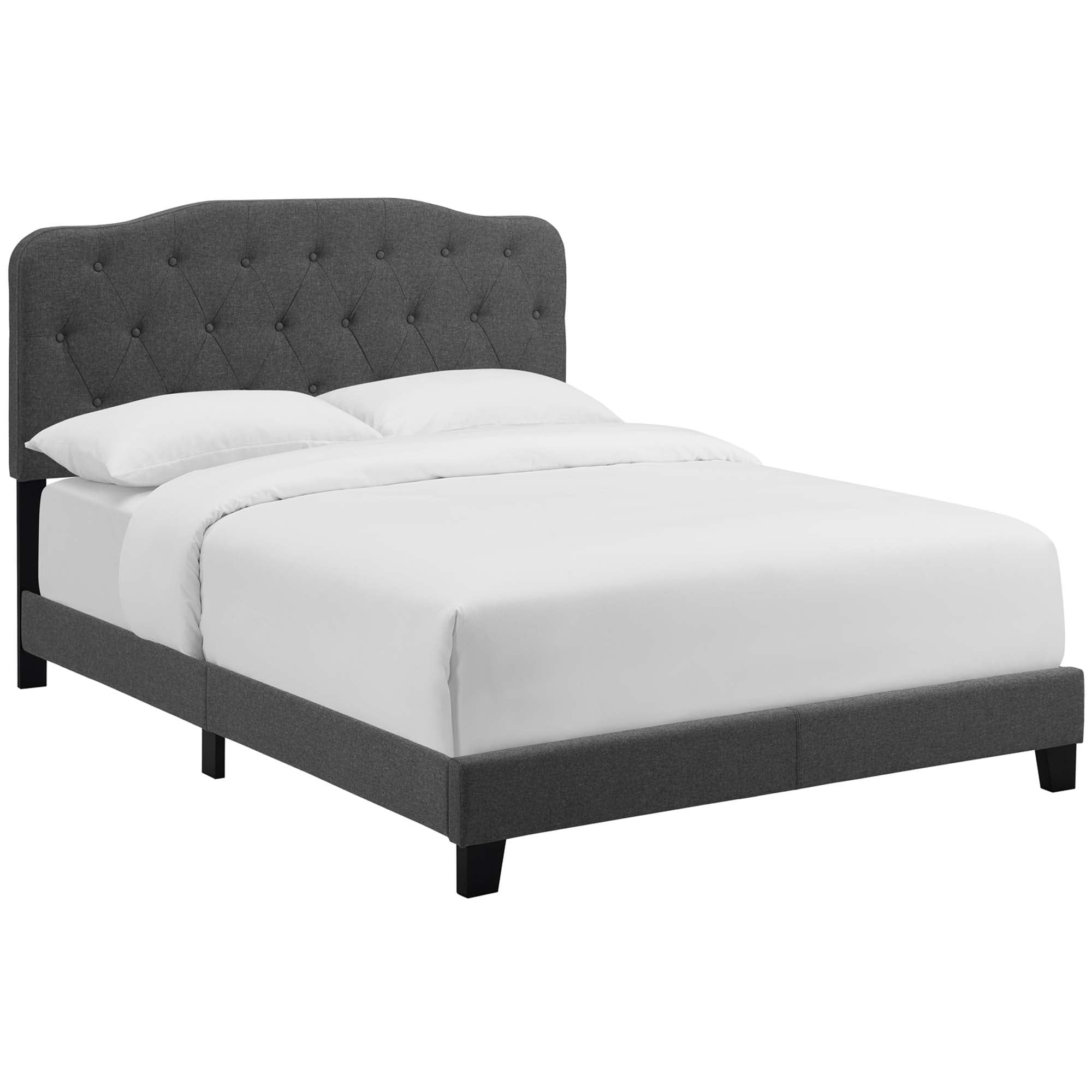 Weston Full Grey Platform Bed Frame – Upholstered Fabric with Wood Legs