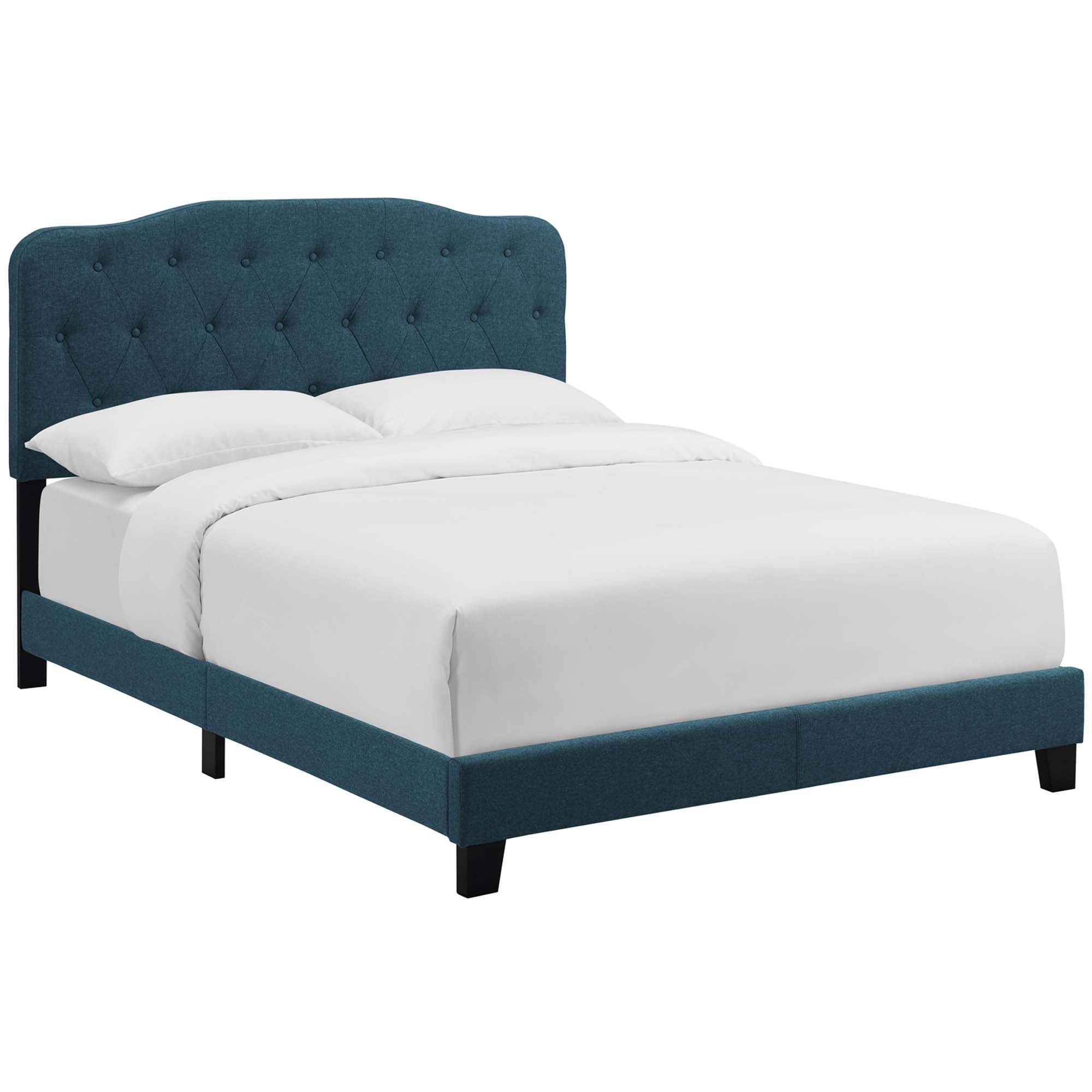 Harlan Azure Queen Polyester Upholstered Bed – Button-Tufted Headboard