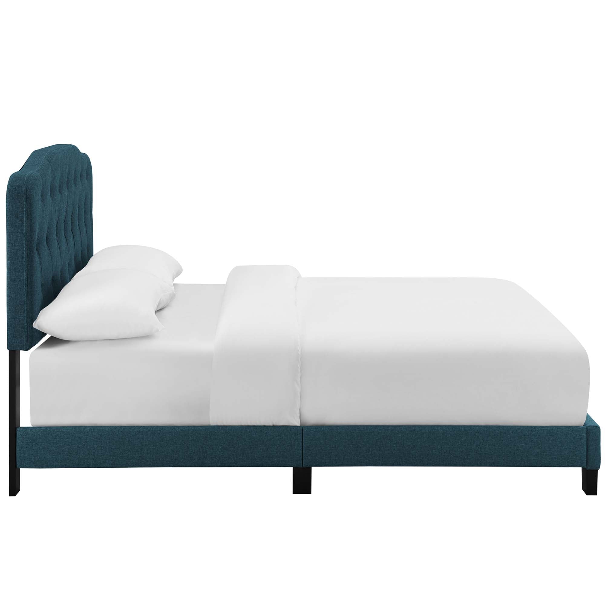 Harlan Azure Queen Polyester Upholstered Bed – Button-Tufted Headboard