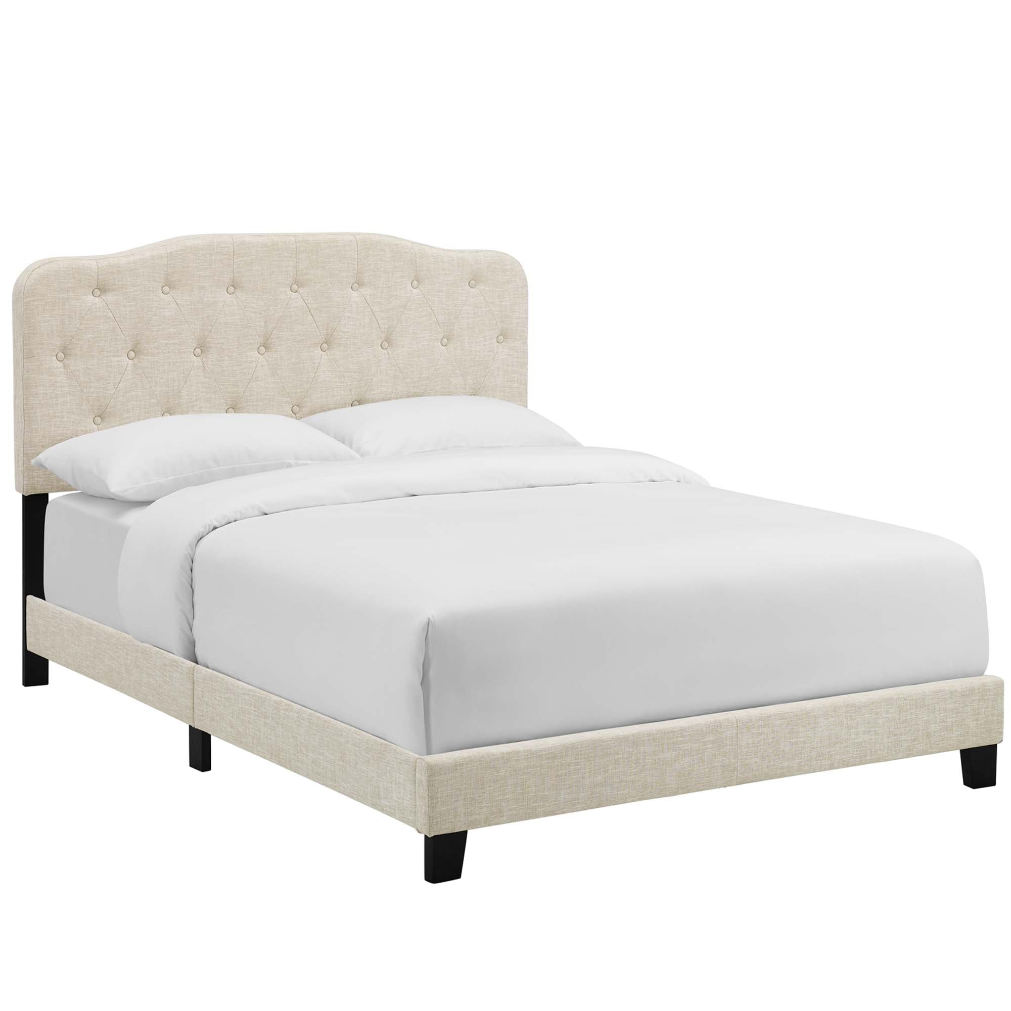 Harlan Azure Queen Polyester Upholstered Bed – Button-Tufted Headboard