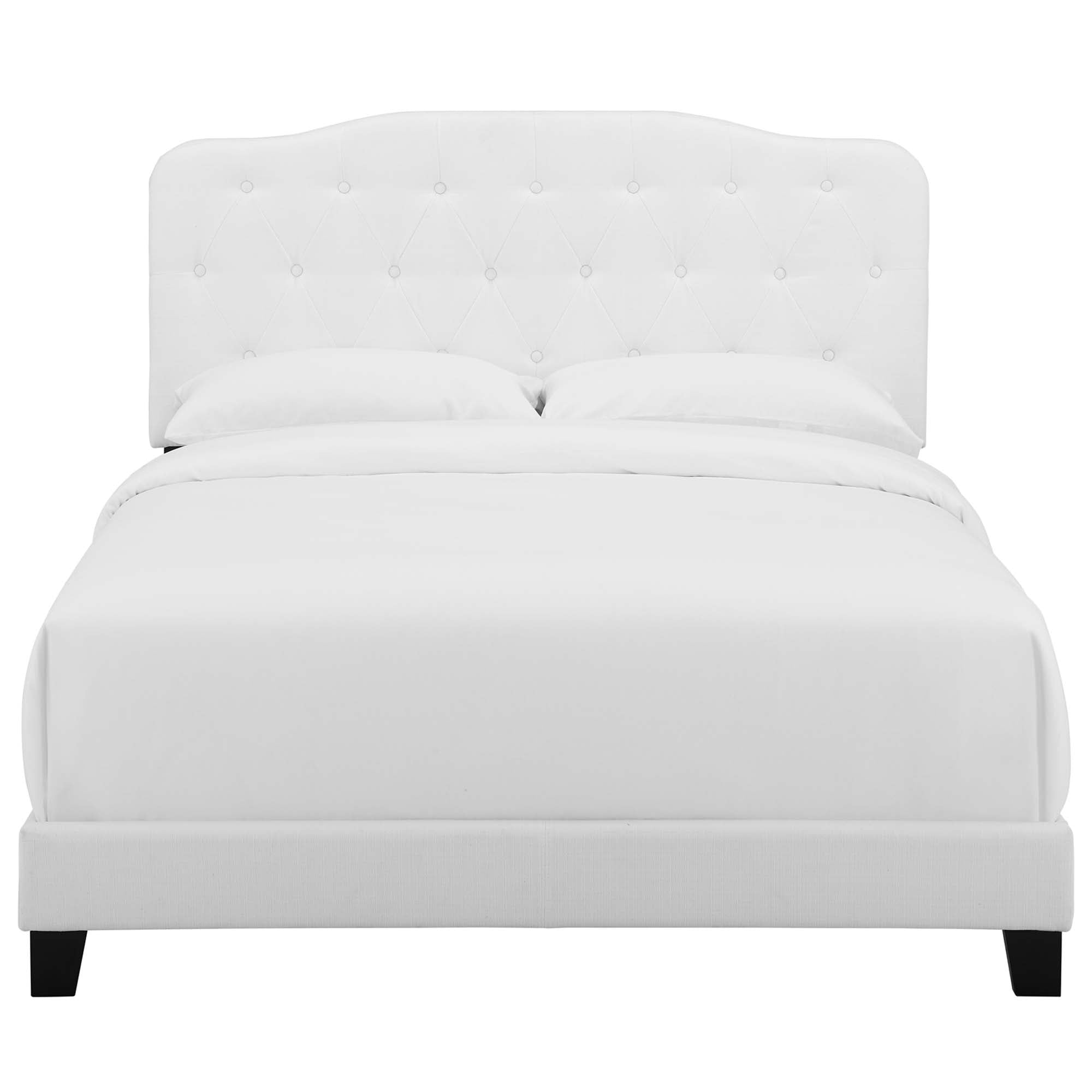 Marley King White Fabric Bed – Button-Tufted Upholstered Platform