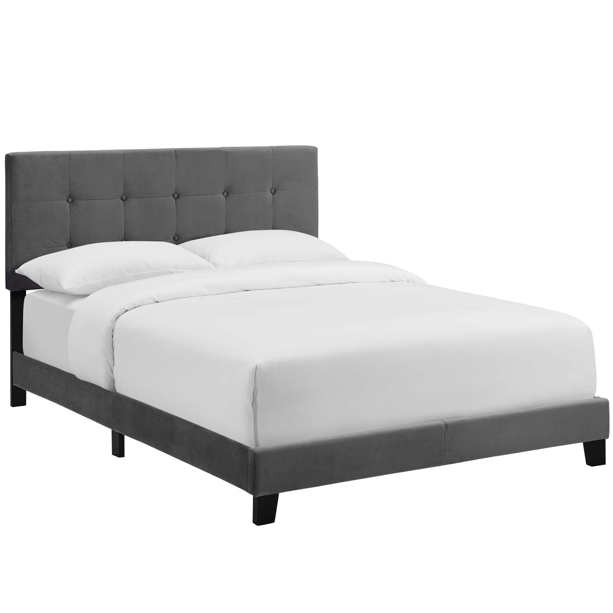 Walsh King Performance Velvet Upholstered Bed – Stain-Resistant Button-Tufted Headboard