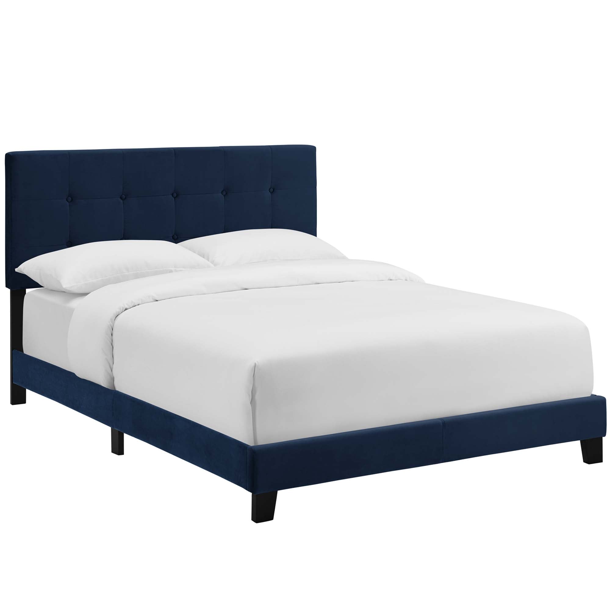 Walsh Twin Midnight Blue Performance Velvet Platform Bed – Button-Tufted Upholstered