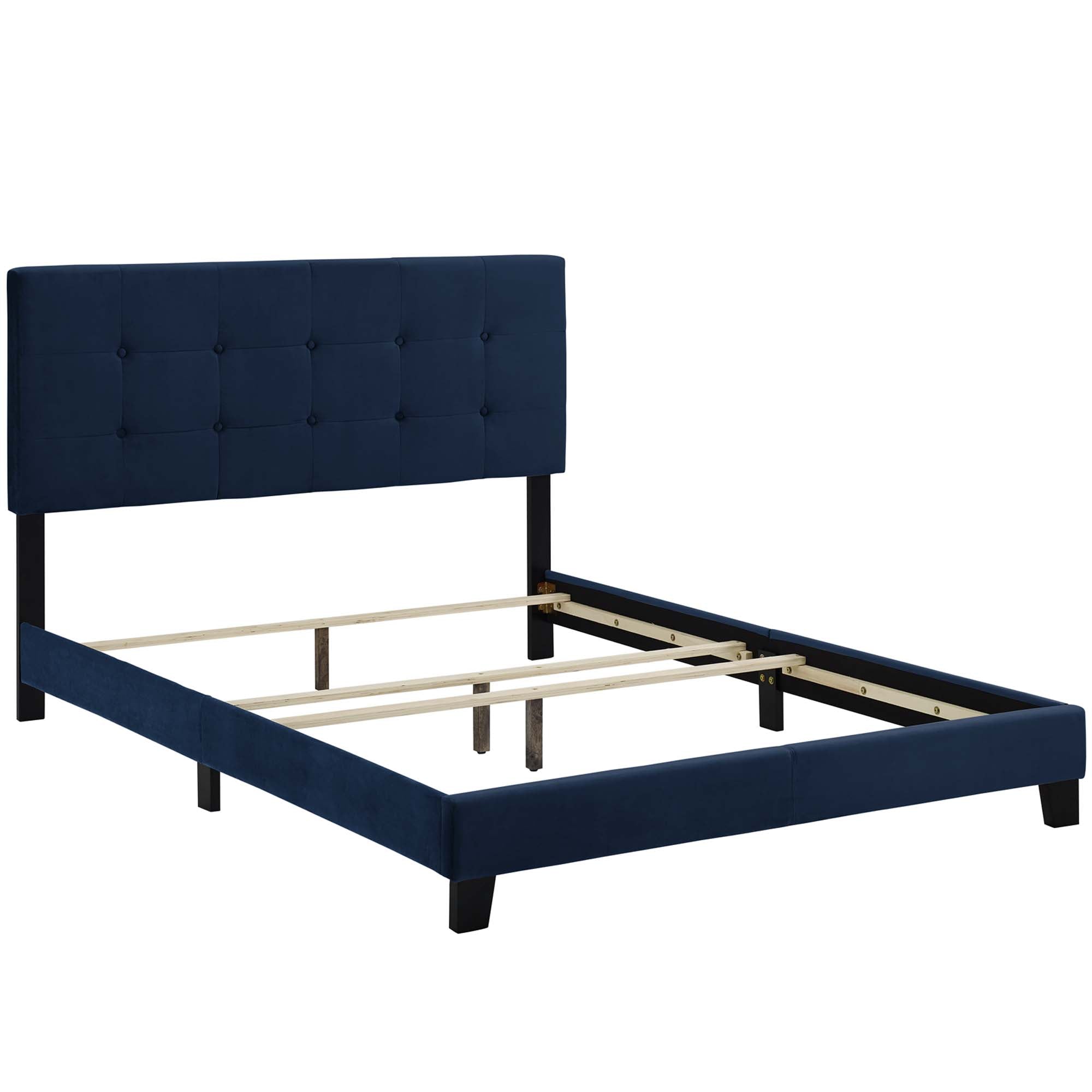 Walsh Twin Midnight Blue Performance Velvet Platform Bed – Button-Tufted Upholstered