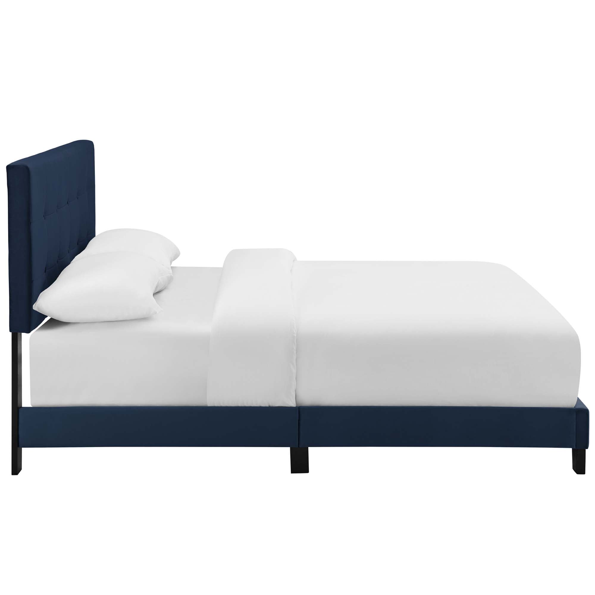 Walsh Twin Midnight Blue Performance Velvet Platform Bed – Button-Tufted Upholstered