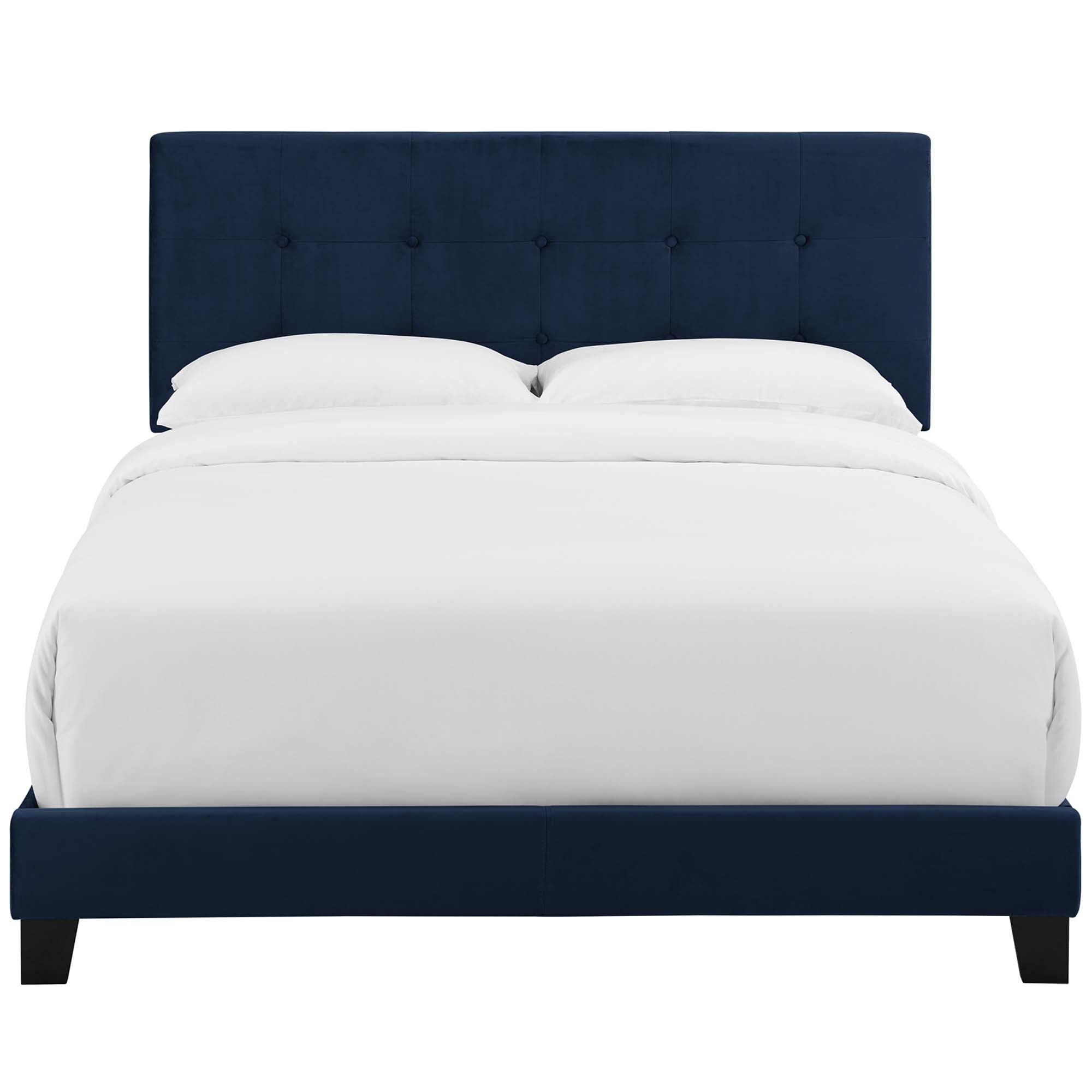 Walsh Twin Midnight Blue Performance Velvet Platform Bed – Button-Tufted Upholstered