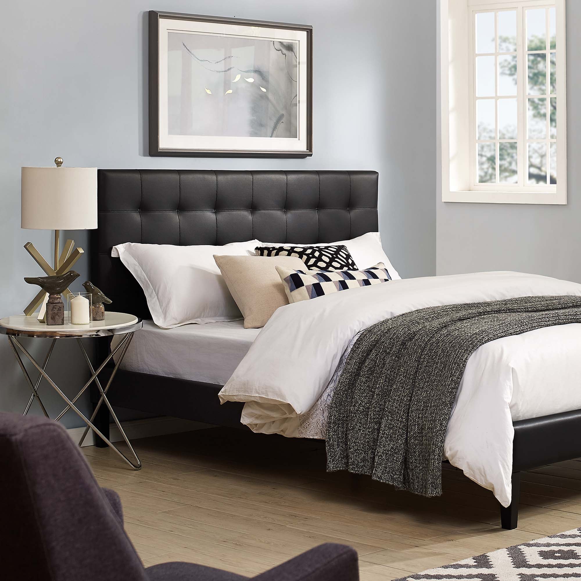 Paisley Tufted Upholstered Faux Leather King and California King Headboard, Black
