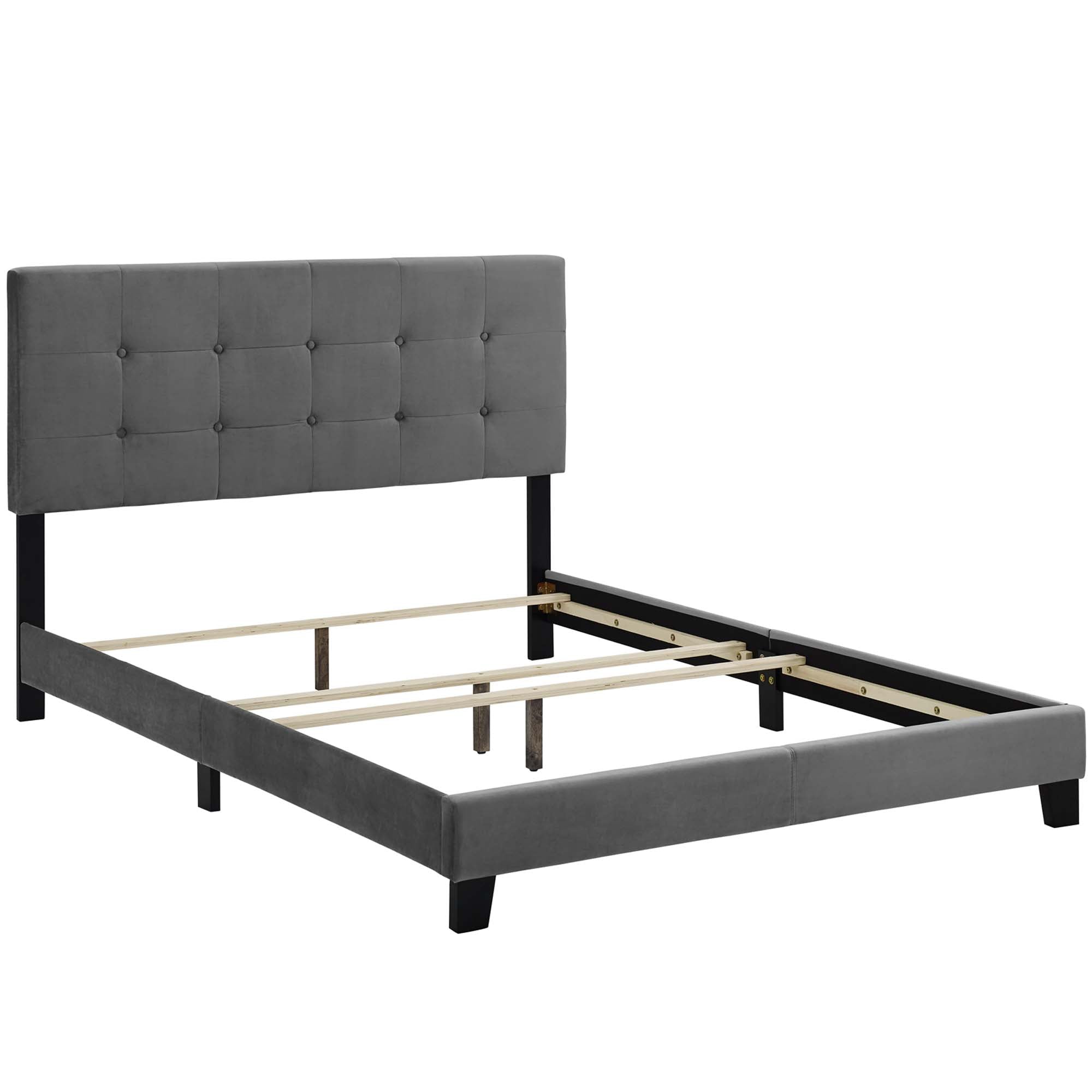 Elsie Performance Velvet Full Platform Bed – Modern Grey Upholstered