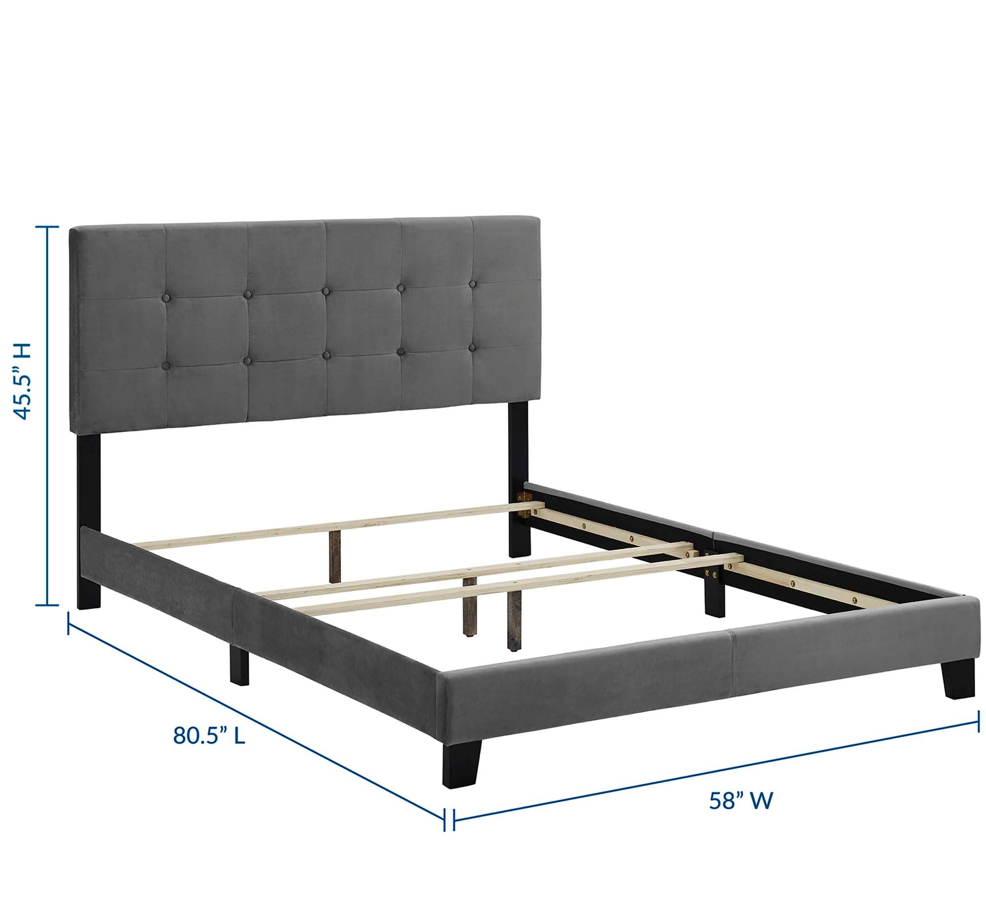 Elsie Performance Velvet Full Platform Bed – Modern Grey Upholstered