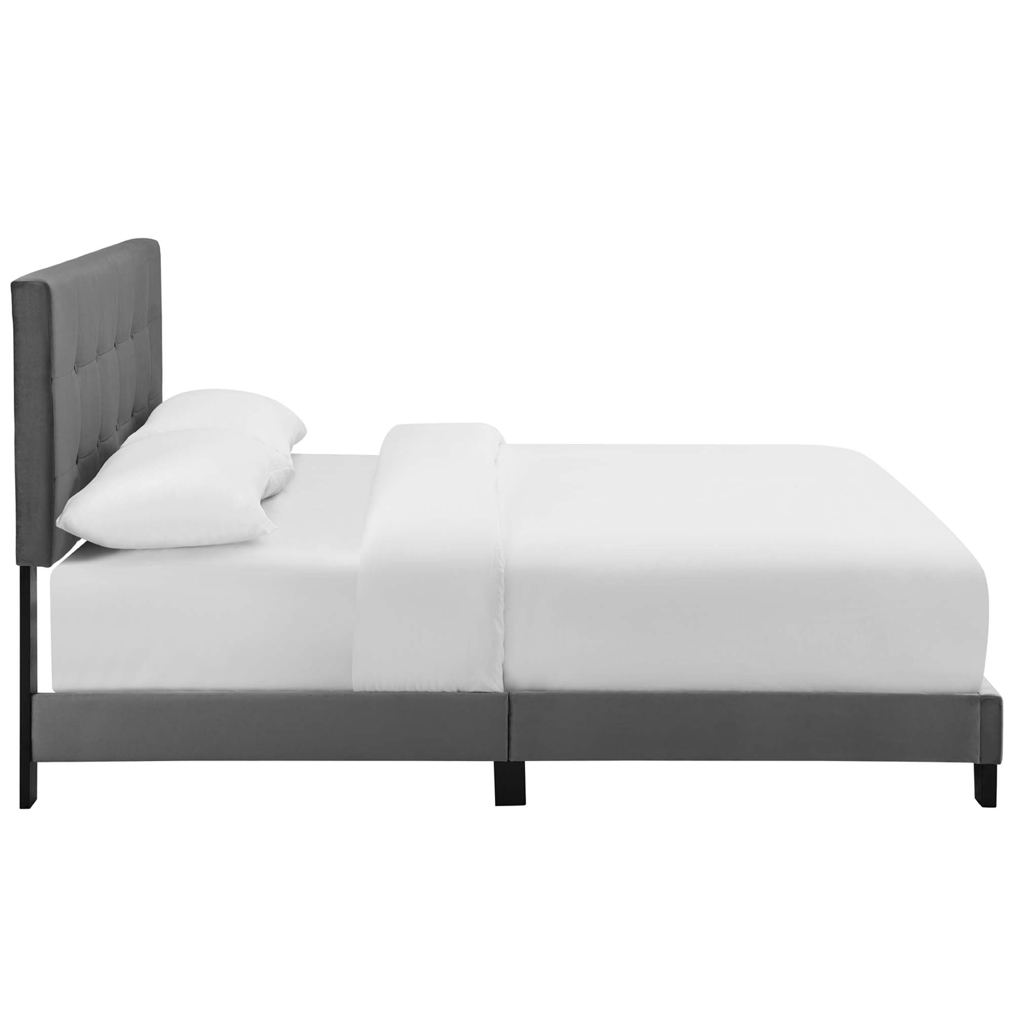 Elsie Performance Velvet Full Platform Bed – Modern Grey Upholstered
