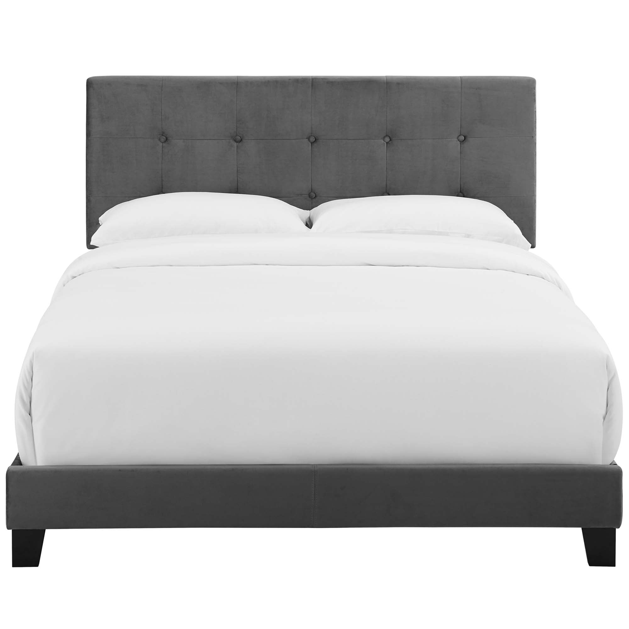 Elsie Performance Velvet Full Platform Bed – Modern Grey Upholstered