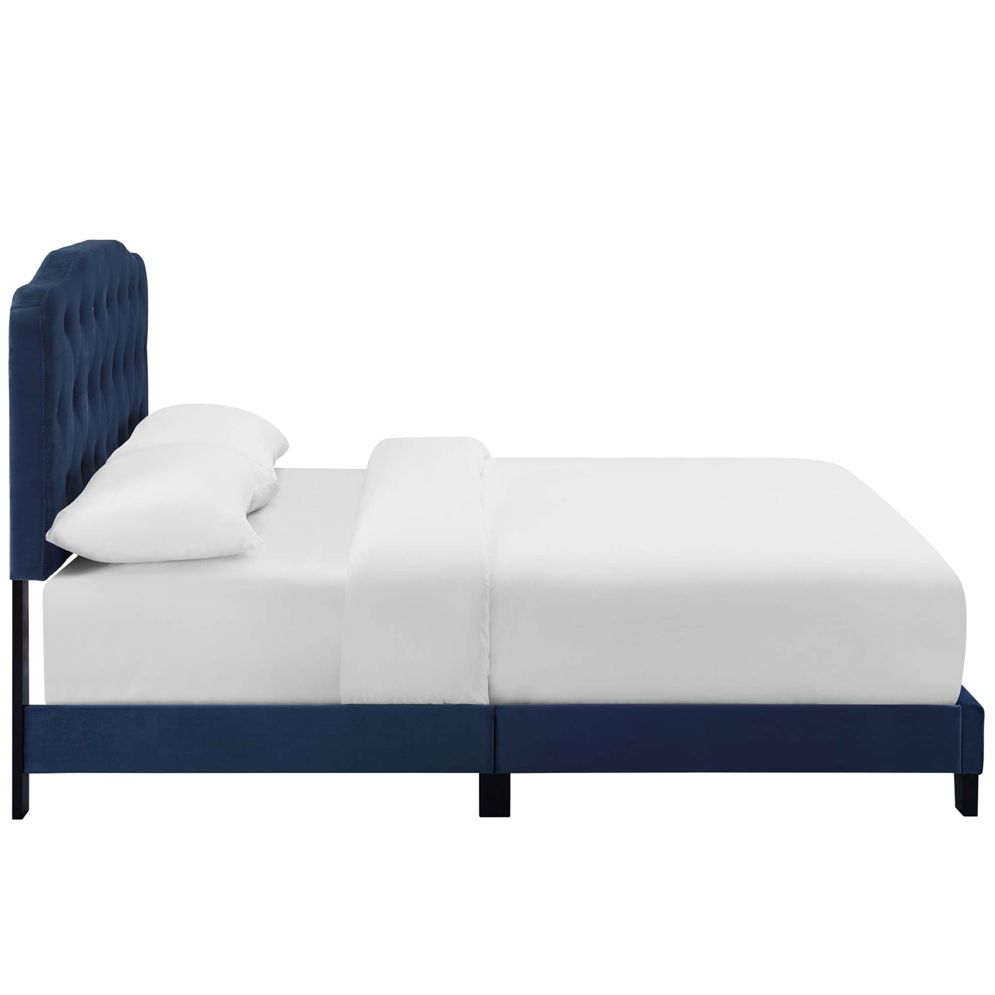 Rami Navy King Performance Velvet Bedroom Furniture – Luxury Upholstered Bed