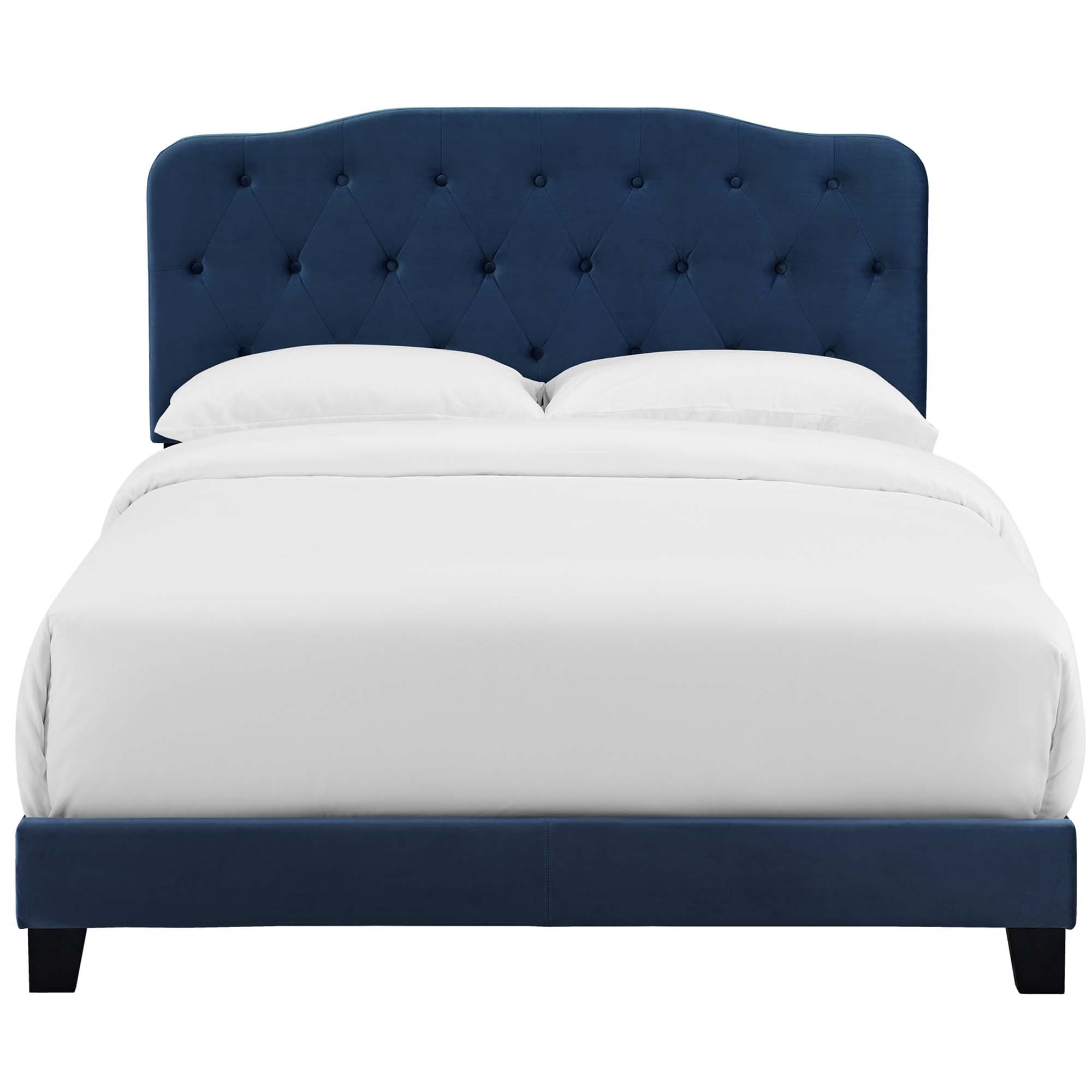 Rami Navy King Performance Velvet Bedroom Furniture – Luxury Upholstered Bed