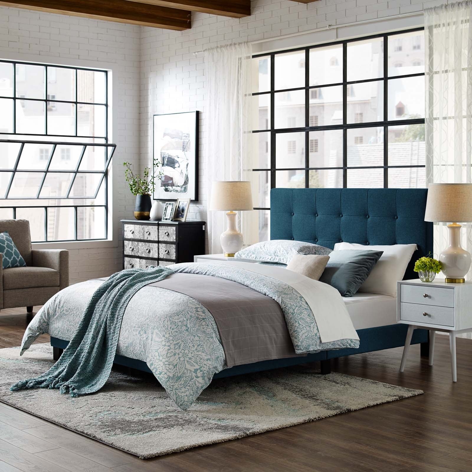 Gren White Twin Upholstered Platform Bed – Classic Button Tufted Headboard