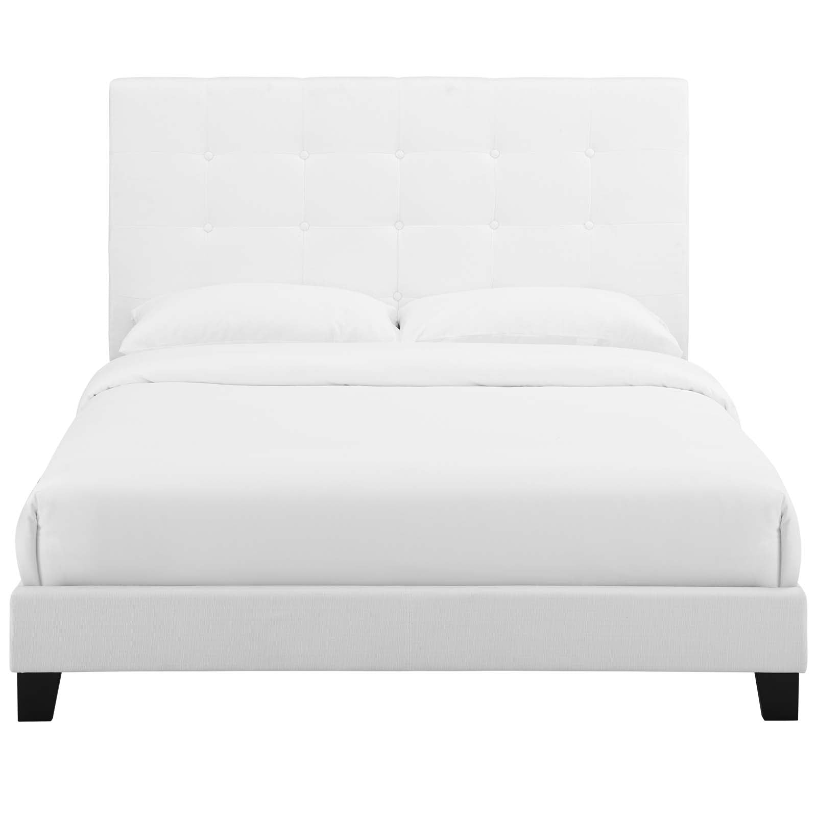 Gren White Twin Upholstered Platform Bed – Classic Button Tufted Headboard